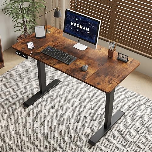 Miniatura 4 de Escritorio eléctrico de pie de 48 pulgadas con puerto de carga USB, escritorio de pie ajustable en altura con preajustes de memoria, amplio Marrón