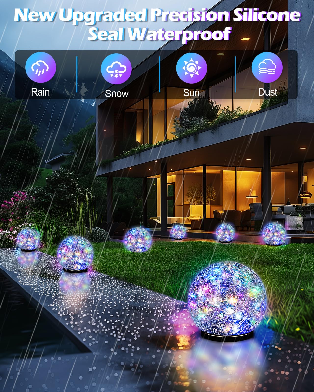 Luces Solares Impermeables IP65 Para Exteriores, Bolas De Luz Solar LED Para Césped, Jardín, Patio, Mesa, Decoración Artística, Paisaje De Patio, Esfera De Vidrio Agrietado, Luces De Bola De Mirada