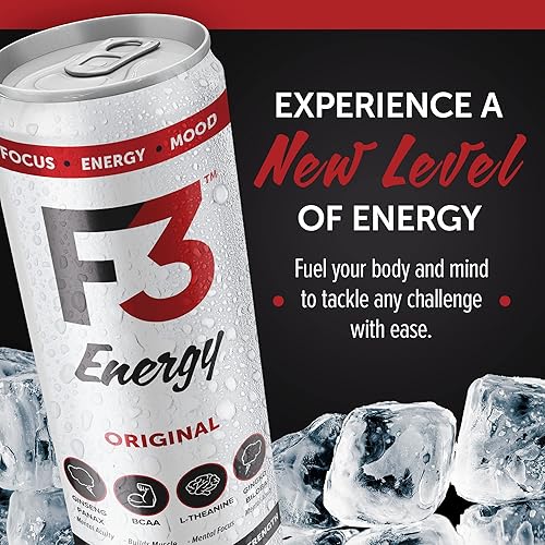 Miniatura 2 de F3 Energy - Bebida energética original, bebidas deportivas de construcción muscular con BCAA, Panax Ginseng y Ginkgo Biloba, bebidas energéticas