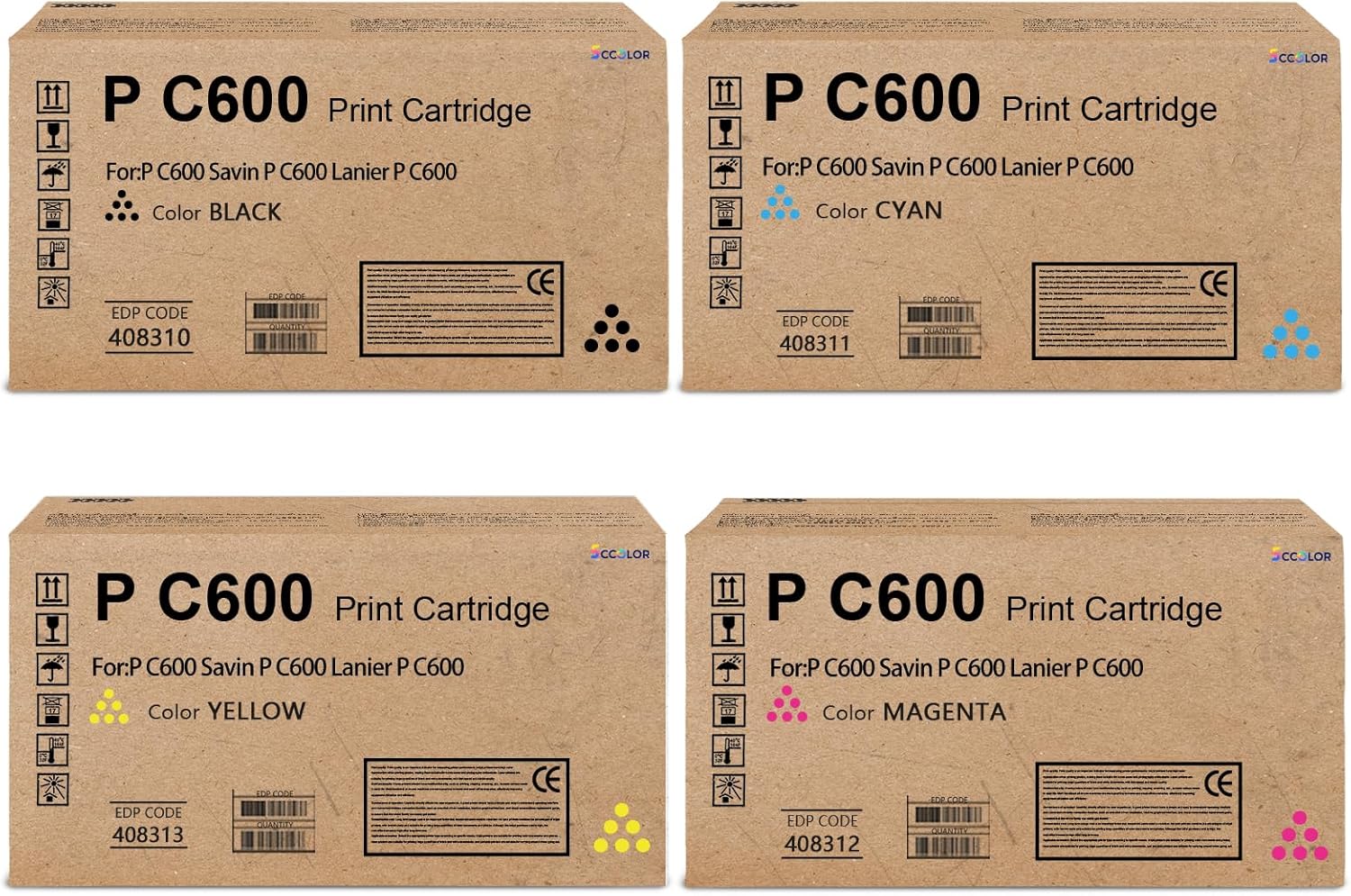 P C600 PC600 Toner Cartridge High Yeild Compatible for Ricoh P C600 PC600 408310 408311 408312 408313 Toner Cartridges Replacement for Ricoh Savin Lanier P C600 PC600 Printer