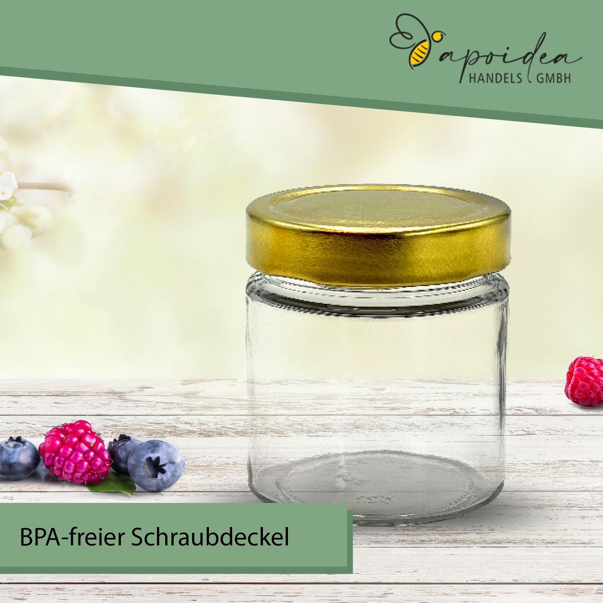 Apoidea – Marmeladengläser 500g mit Deckel in Gold 48 Stück/Twist off Gläser/Einmachgläser/Marmeladengläser mit Deckel/leeres Marmeladenglas/Einkochgläser