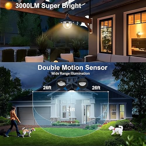 Miniatura 2 de Auzev Luz solar colgante para interiores y exteriores, funciona con energía solar con 2 sensores de movimiento, lámpara colgante solar impermeable