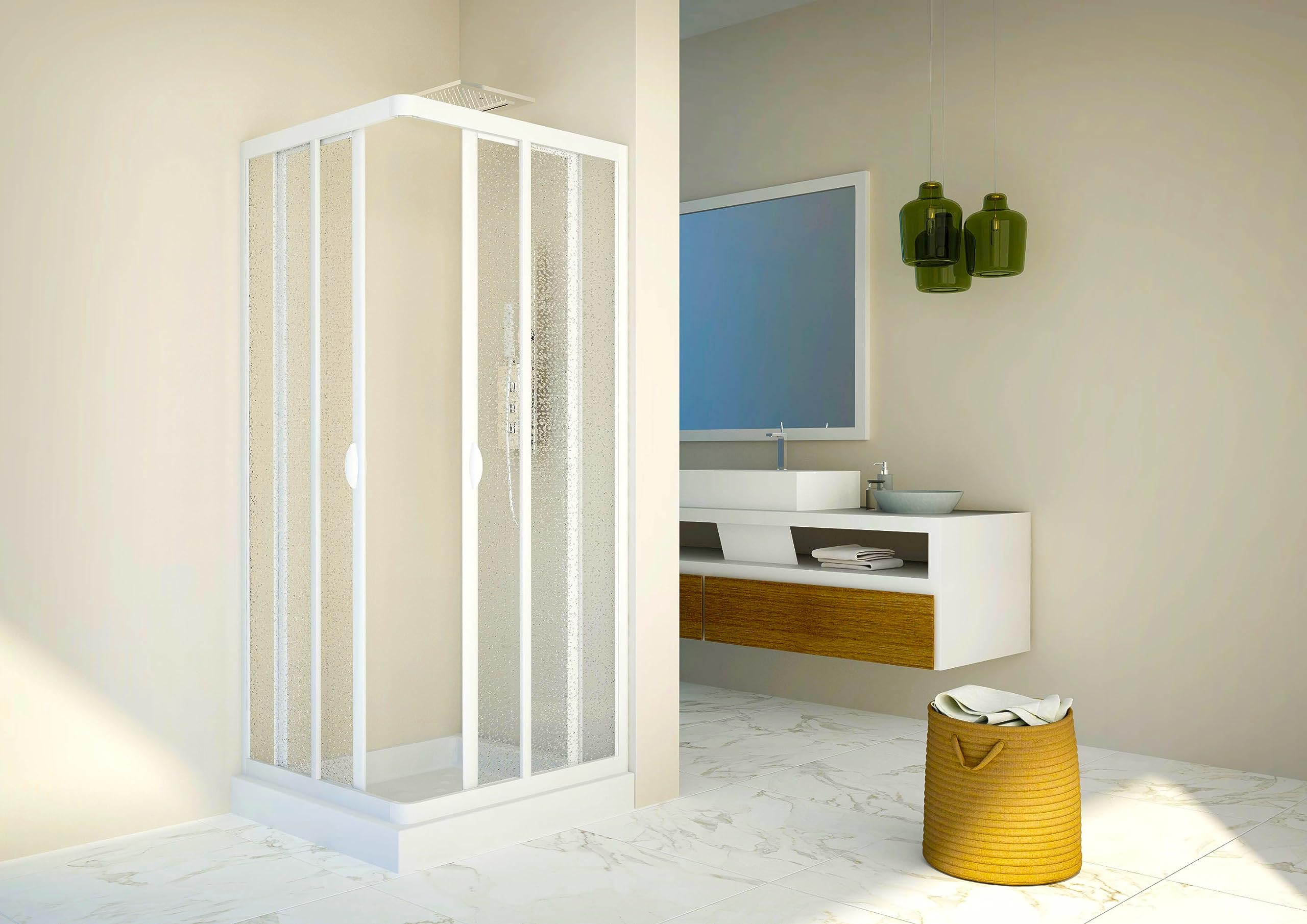 Forte: Box doccia Smart angolare in PVC-Acrilico, Anticalcare, Riducibile, Chiusura Magnetica, Kit completo, 80L x 80P x 185H, Bianco