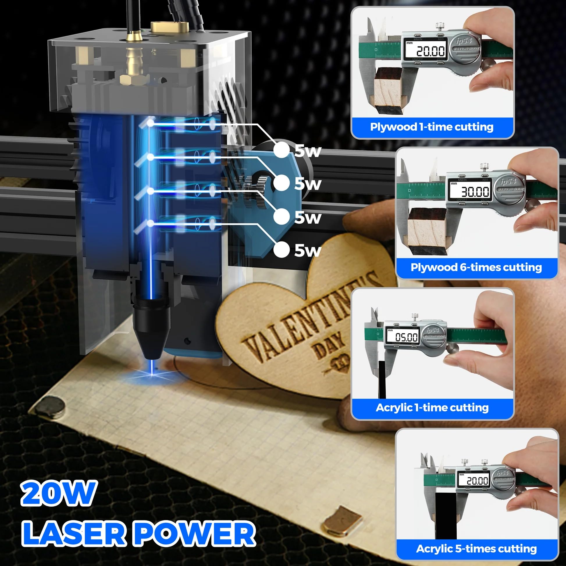 Twotree TTS-20 Pro 20 W Machine à graver laser pour la fabrication de puzzles en bois 3D 20 W Puissance laser Machine à focus fixe 418 mm x 418 mm Zone de gravure