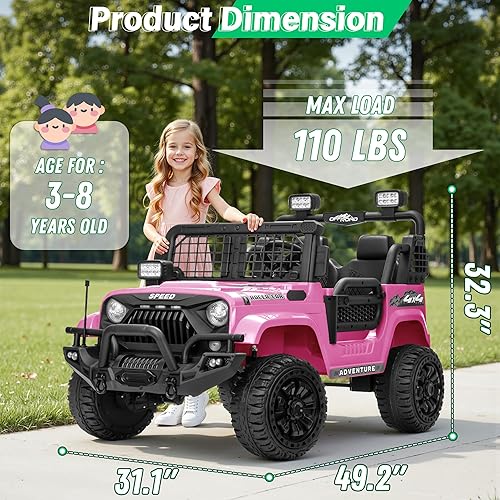 Miniatura 7 de Camión de automóvil de 2 plazas con control remoto XL, vihicle eléctrico con batería de 24 V para niños con asiento de 21 pulgadas, 3 velocidades,