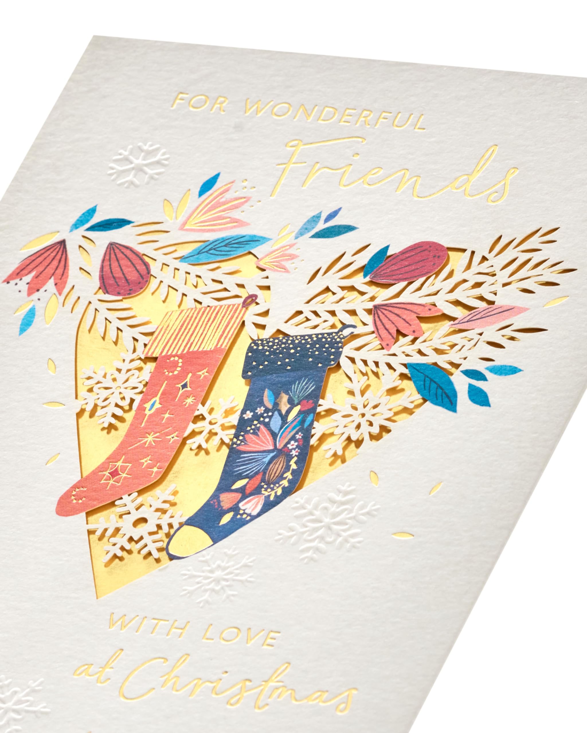 UK Greetings Christmas Card for Friends - Stockings & Heart Design, Friends Heart, 14.9cm x 22.9cm - Image 4