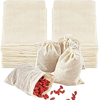 TUZAZO 50 Pack Reusable Tea Bags - Unbleached Cotton Muslin Drawstring Bags for Loose Tea, Spices, Straining (3x4 Inch)