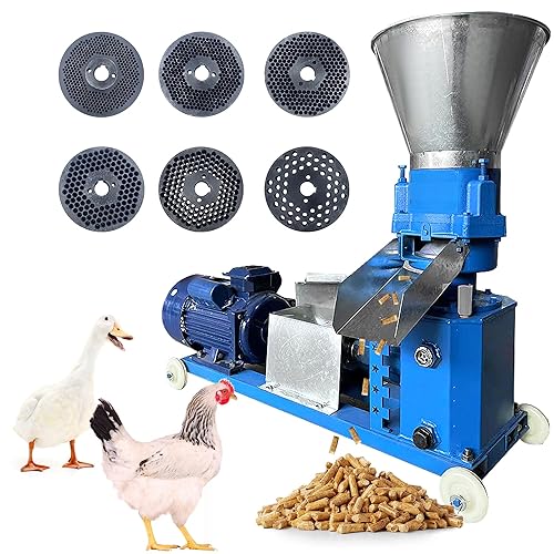 Dewinston 𝐔pgrade 110V 5.5KW Feed Pellet Machine 2.5/3/4/5/6/8mm Chicken Duck Feed Pellet Mill Machine with 3 Head Rollers, Air Switch, Splash Plate, 220-440 lb/h