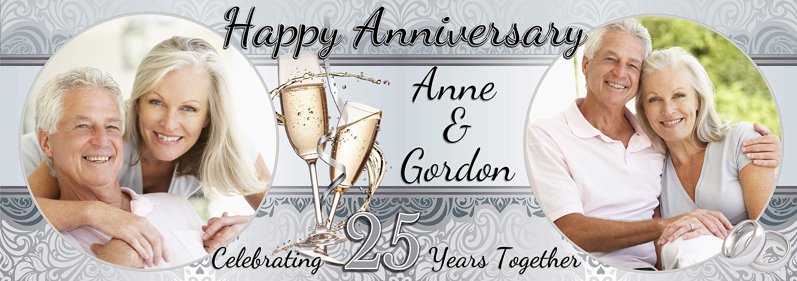 The Personalised Party Company Silver Personalised Giant Jumbo 25Th Wedding Anniversary Photo Poster Banner N19 - Congratulations Wedding Anniversary Large 5.5Ft X 1.9Ft