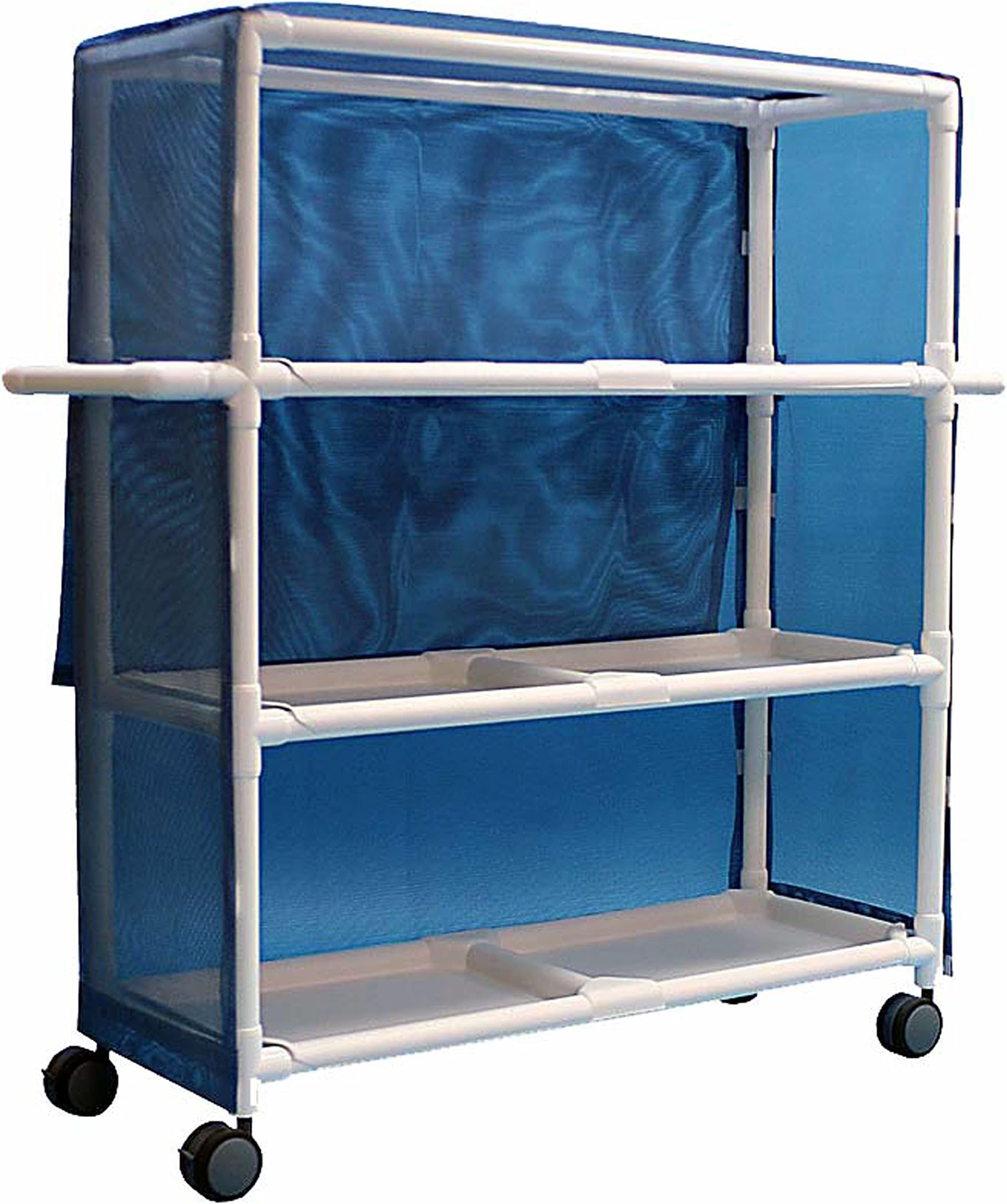695-RB Deluxe 3-Shelf Tall Linen Cart with 50" x 20" Shelves & Cover, 65" Height, 20" Wide, 62" Length, PVC