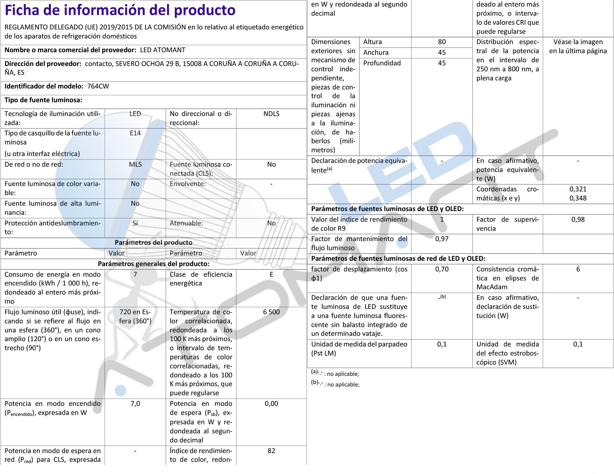 LED ATOMANT 50x Bombilla LED E14 G45 7W Color Luz Fria 630lm