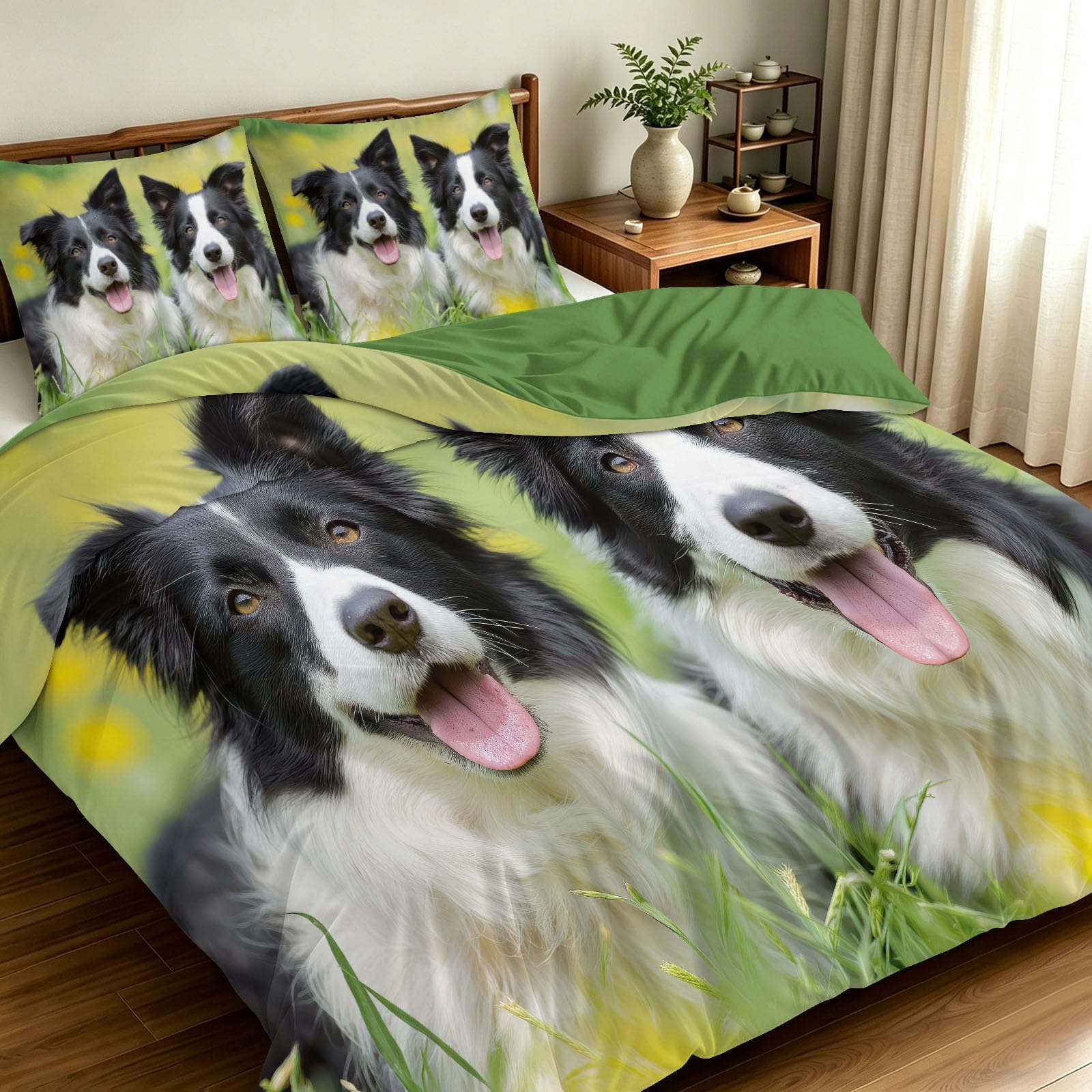 Housse de couette 240x260 Chien de prairie en microfibre douce avec 2 taies d'oreiller