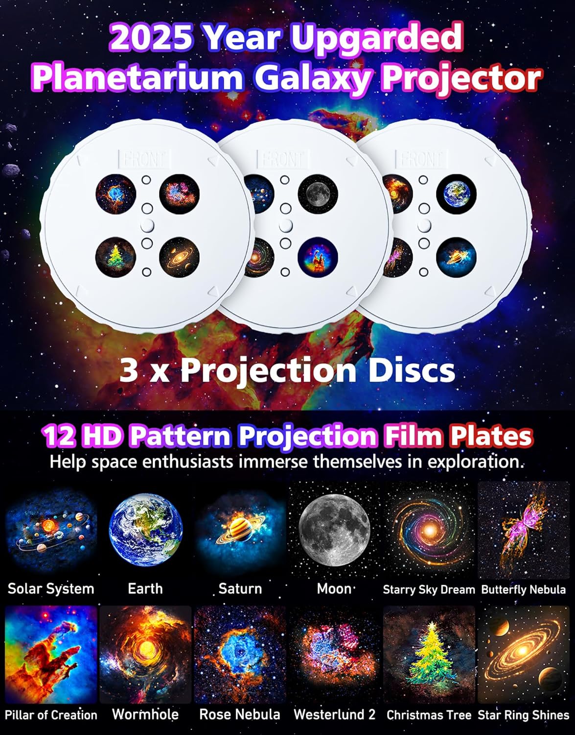 Astronaut Galaxy Projector, Star Projector with 12 Space Films, Galaxy Projector with Timer, Planetarium Projector Light Ceiling Nebula, Kids Room Decor, Gifts for Kids, Friends, Birthday Game Party