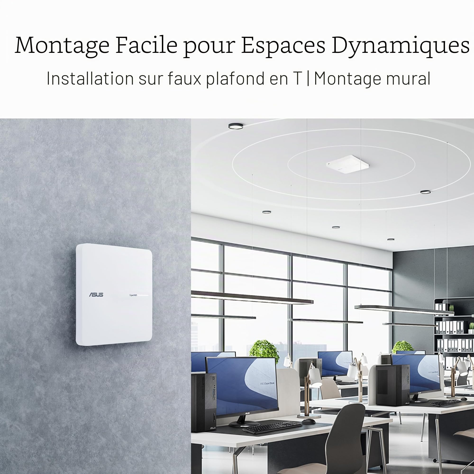 ASUS ExpertWiFi EBA63 (AX3000) - Point d'accès WiFi 6 Bi-Bande - PoE, supporte jusqu'à 5 SSID et VLAN, réseau Auto-défini, Compatible Aimesh, sécurié réseau de Niveau Professionnel
