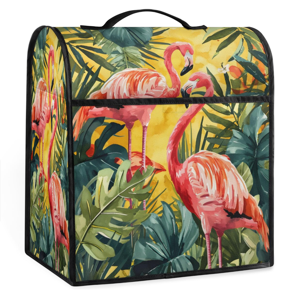 Coffee Maker Cover Watercolor Flamingo Palm Leaves Kitchen Appliance Covers Small Appliance Covers Blender Cover Juicer Cover Dust Covers for Kitchen Appliances with Top Handle and Pockets,B160