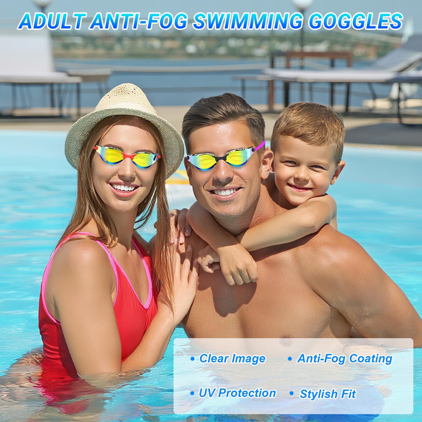 Gafas Natación Polarizadas Antivaho UV400 Correa Silicona Ajustable Profesional Adultos Adolescentes Deportes Acuáticos