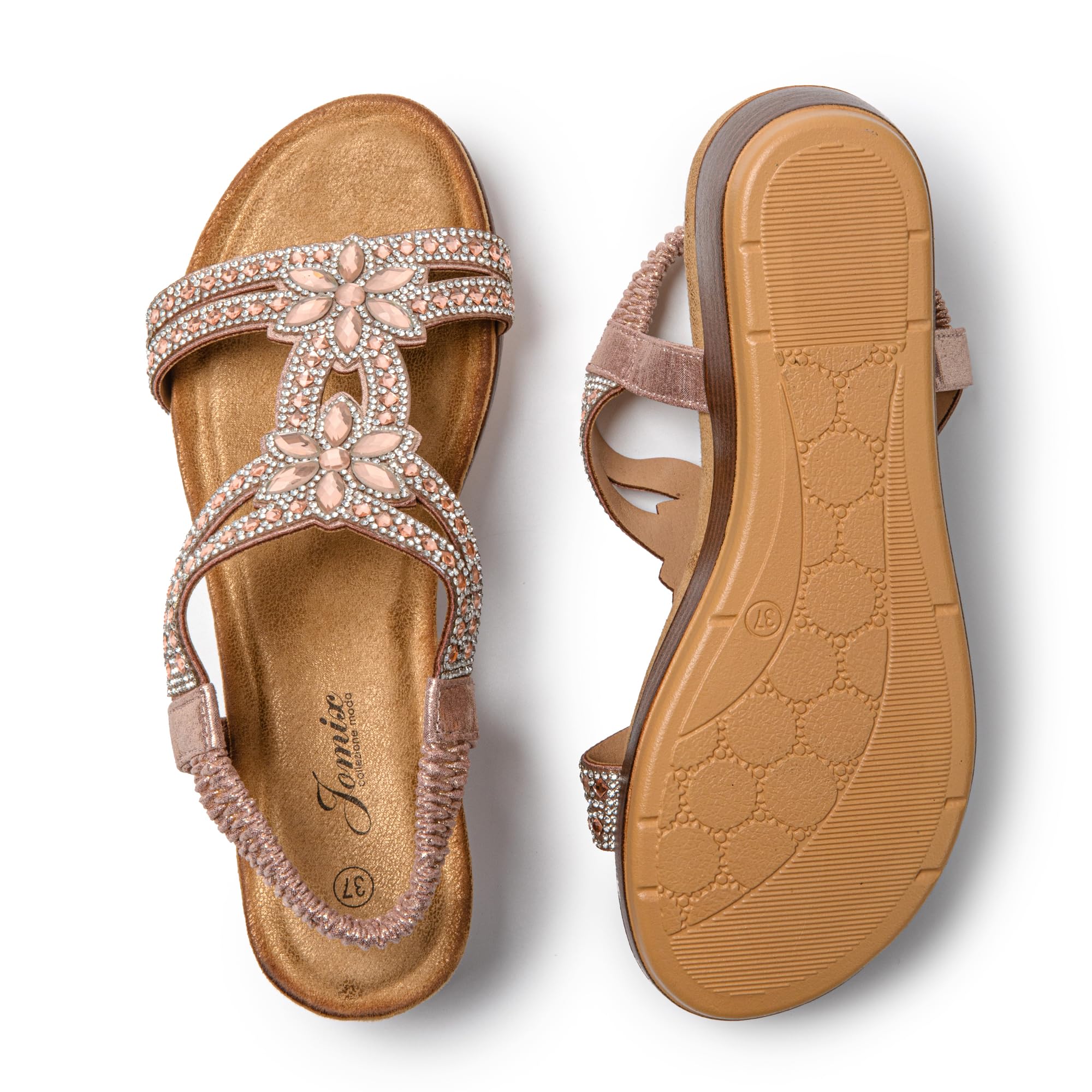 JOMIX Sandali Estivi da Donna con Eleganti Gioielli Strass e Chiusura Elastica