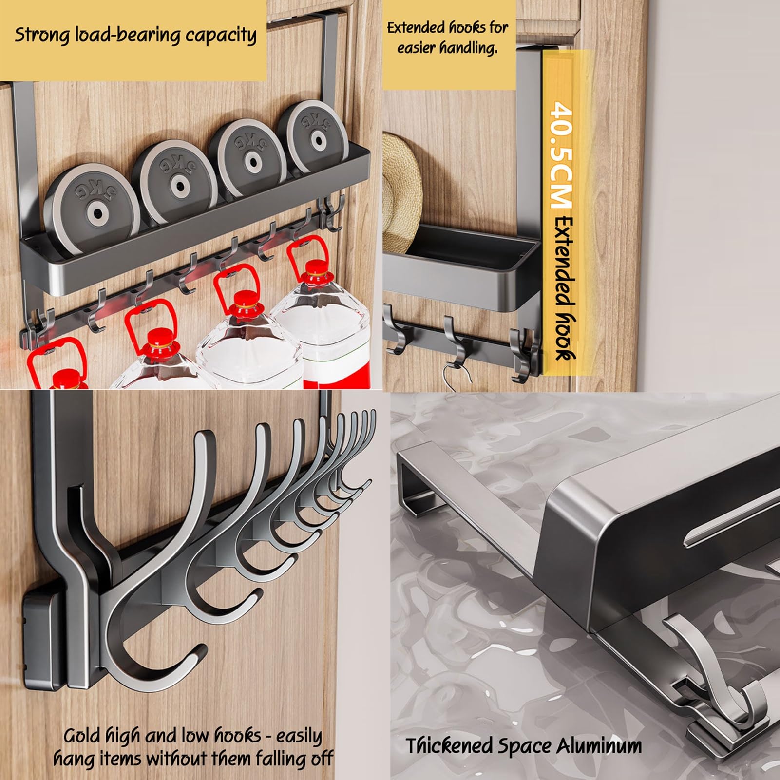 Organizzatore da Appendere alla Porta, Contenitore a Parete per dispensa con Ampio Cestino e 7 Ganci per Bagno, Camera da Letto e Lavanderia.