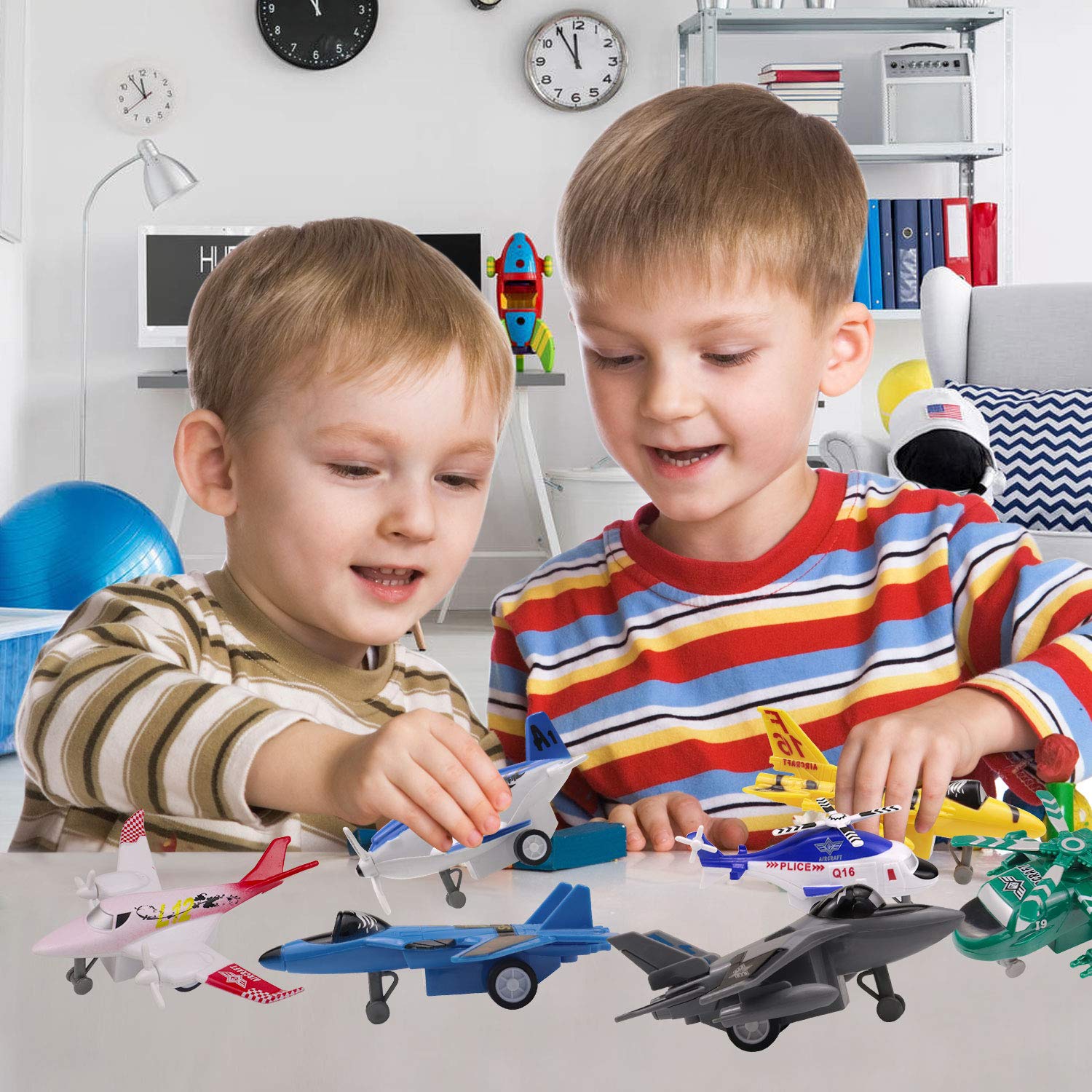 Pull Back Airplanes Playset, 16 PC Plane Toys Variety Style