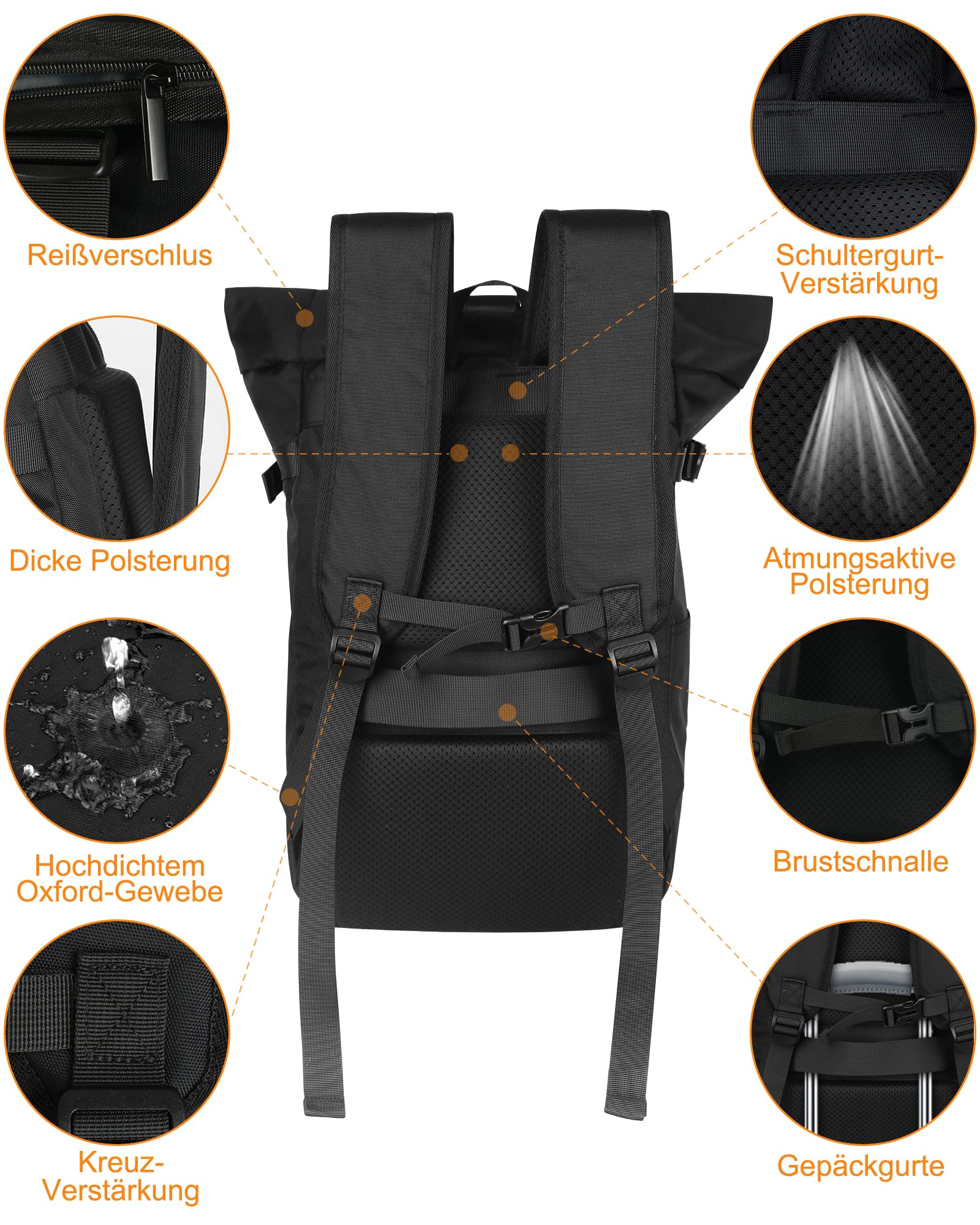 Rolltop plecak wodoszczelny, duży plecak dla mężczyzn i kobiet, Plecak zwijany z kieszenią na laptopa o przekątnej ekranu 17,3", plecak podróżny, plecak turystyczny, do pracy(Czarny) (czarny)