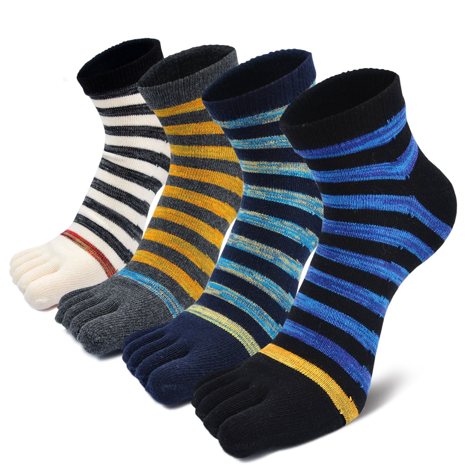 Putuo Men's Stripe Pattern 1-4 Pairs Running Toe Socks: Five Finger Socks Crew Sport Cotton Socks Stripe Pattern 4 Pairs