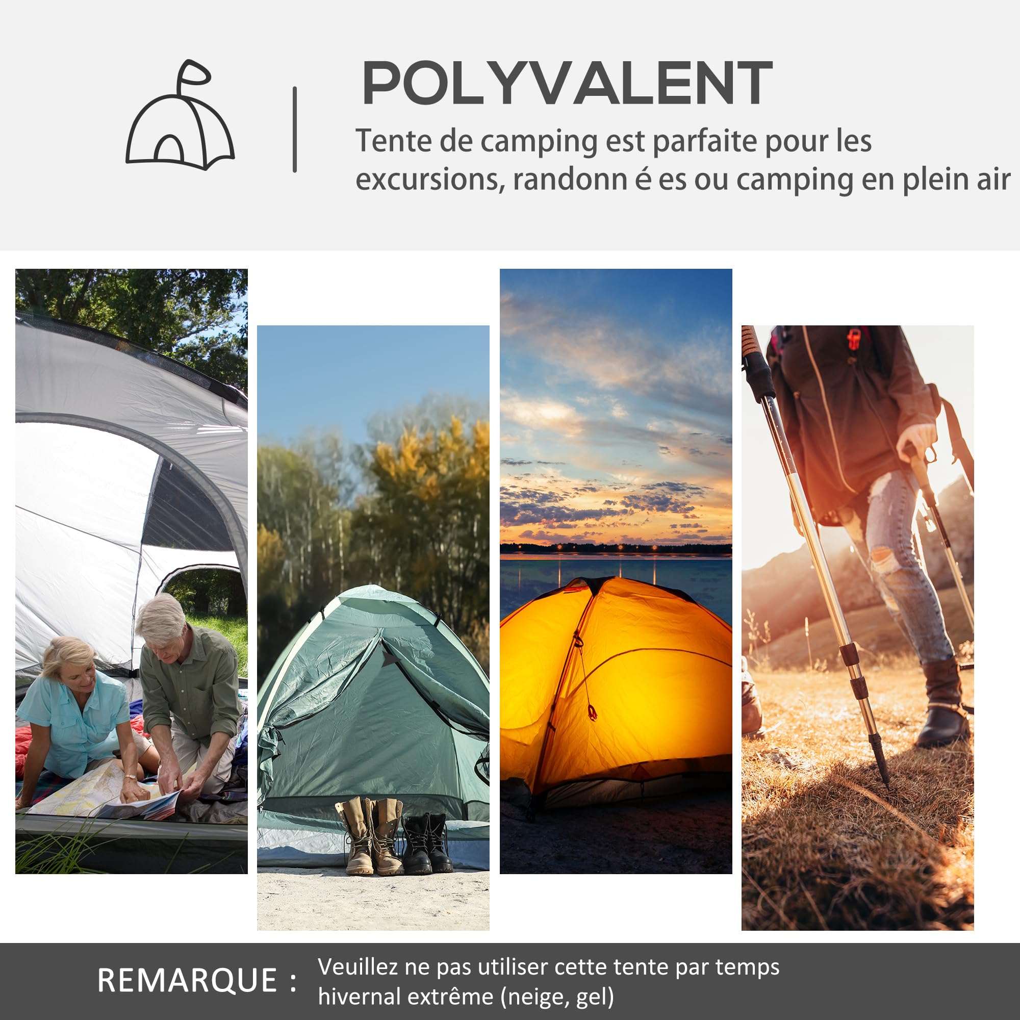 Outsunny Tente de Camping dôme familiale pour 6-8 Personnes avec 4 Portes en Filet zippées, Tissu Oxford Amovible, Crochet pour Lampe, Sac de Transport dim. 350L x 350l x 230H cm - Blanc et Gris