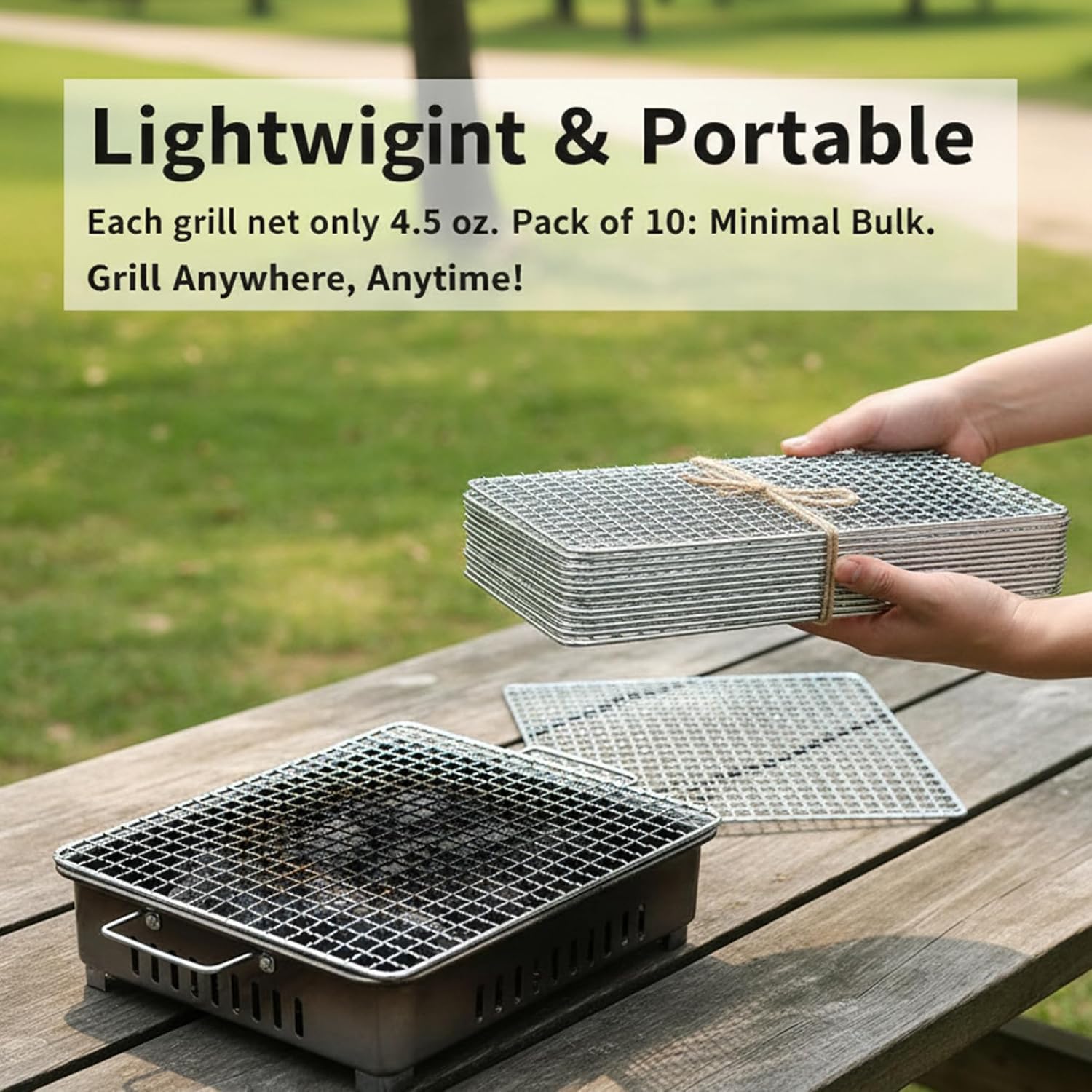 10Pcs Grill Topper, Disposable Heavy Duty Square Grill Grates, 11.8 x 15.7 Inch Stainless Steel Cooking Rack for Outdoor BBQ, Camping & Picnics