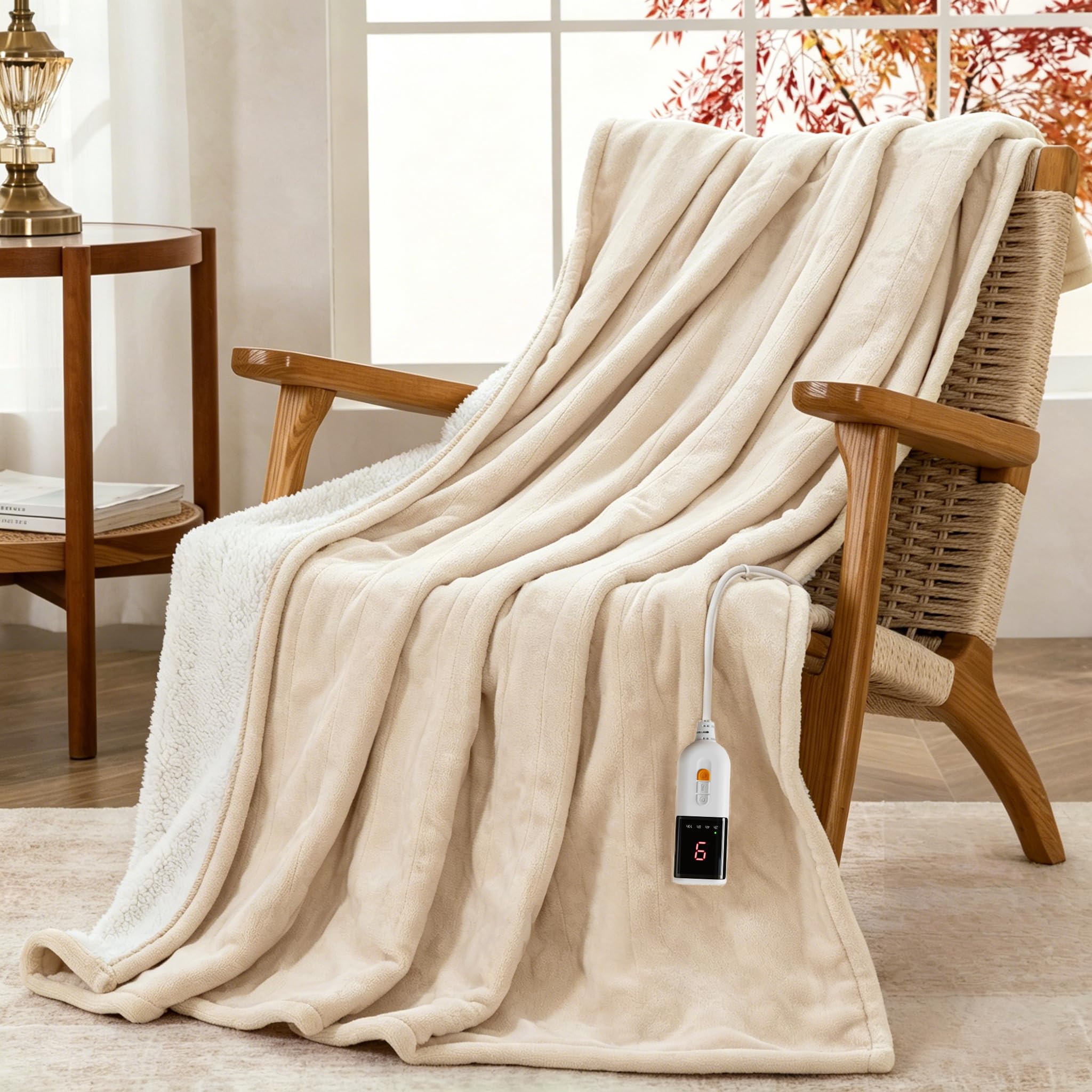 GOTCOZY Heated Blanket Electric Throw 130x160cm Machine Washable Beige