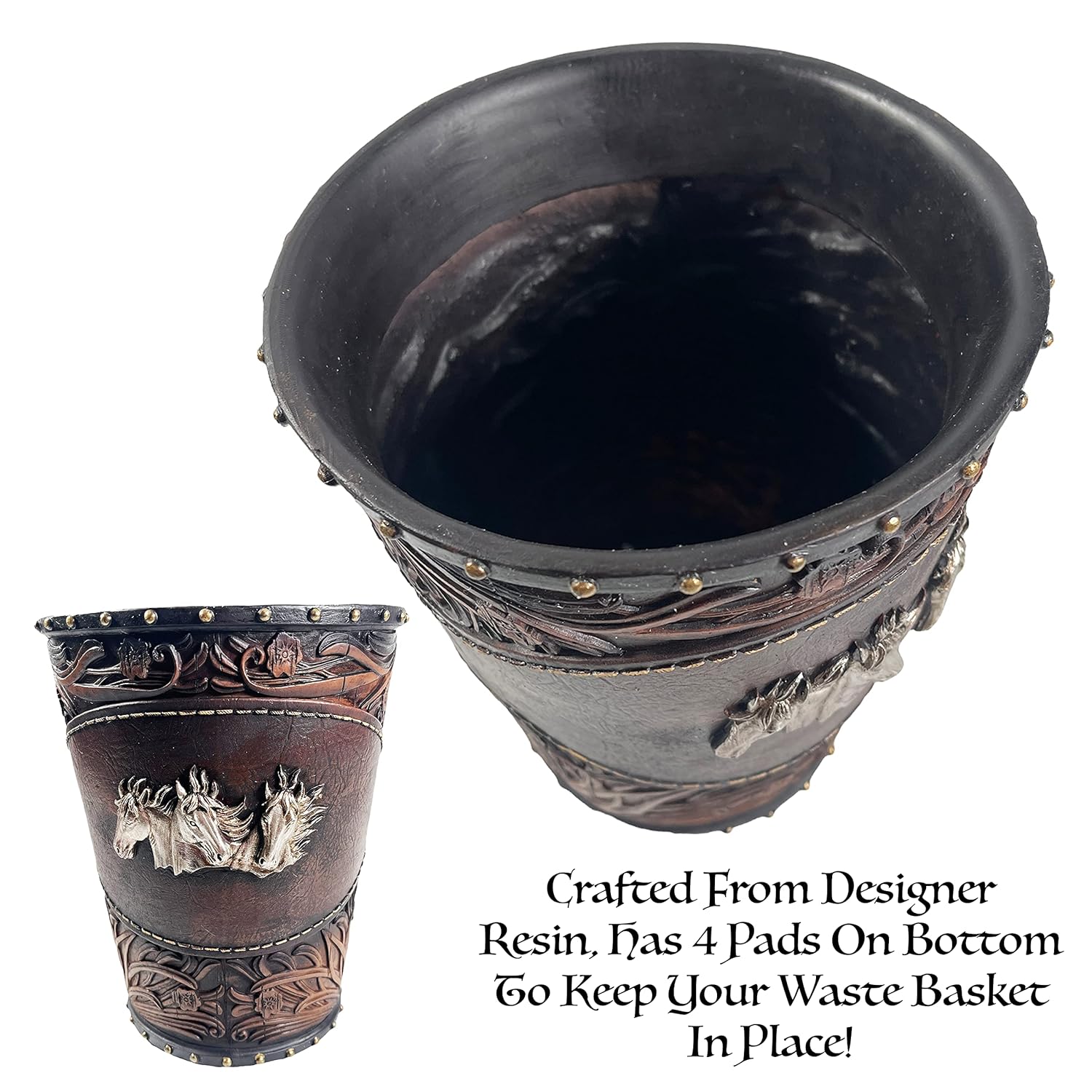 Urbalabs Silver Horse Leather Look Western Rustic Bathroom Trash Can Office Waste Basket Country Decor Rustic Office Garbage Can Cowboy Gun Decor Bathroom Decor Man Cave Western Waste