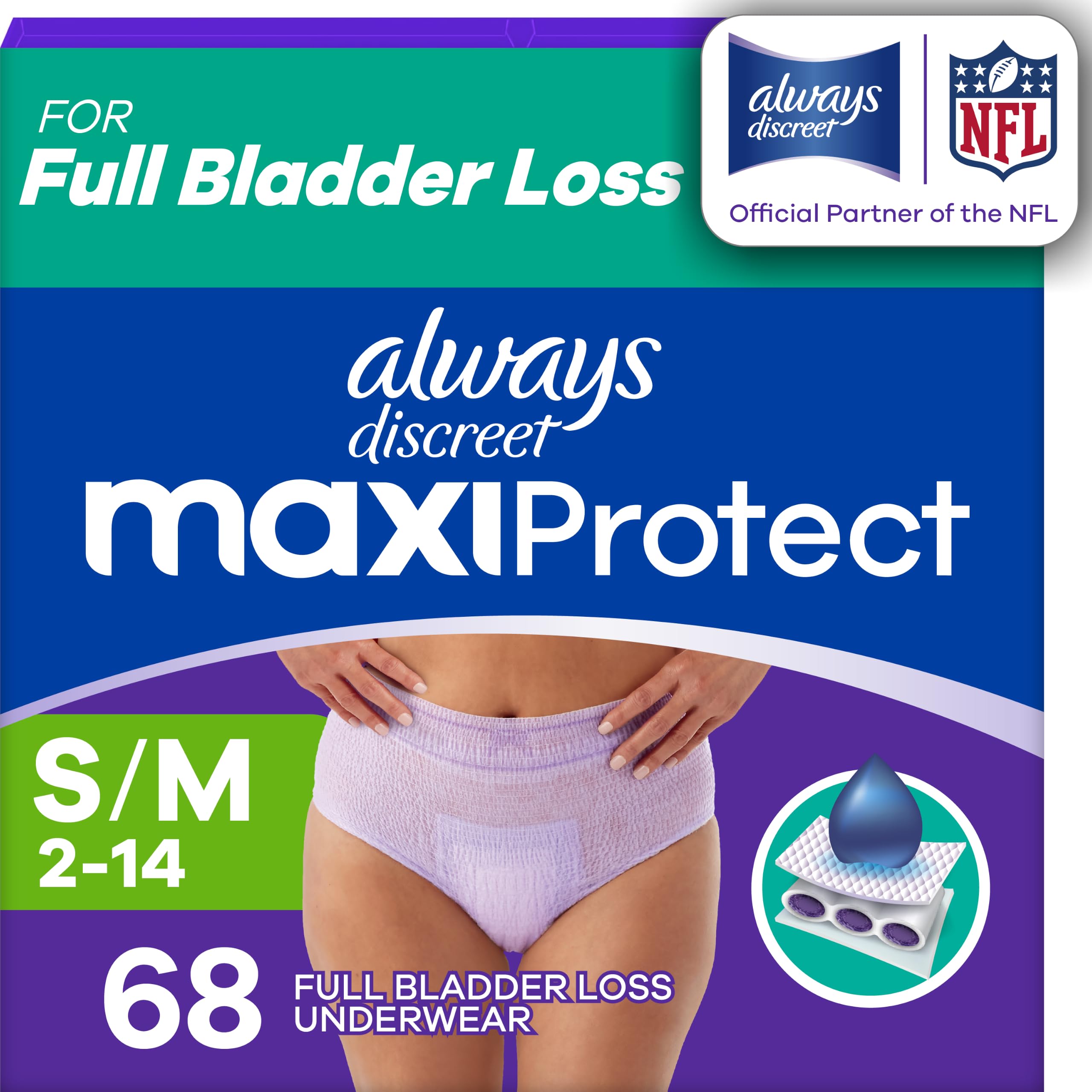 Photo 1 of Always Discreet MaxiProtect Adult Diapers, Size S/M, 68 Count