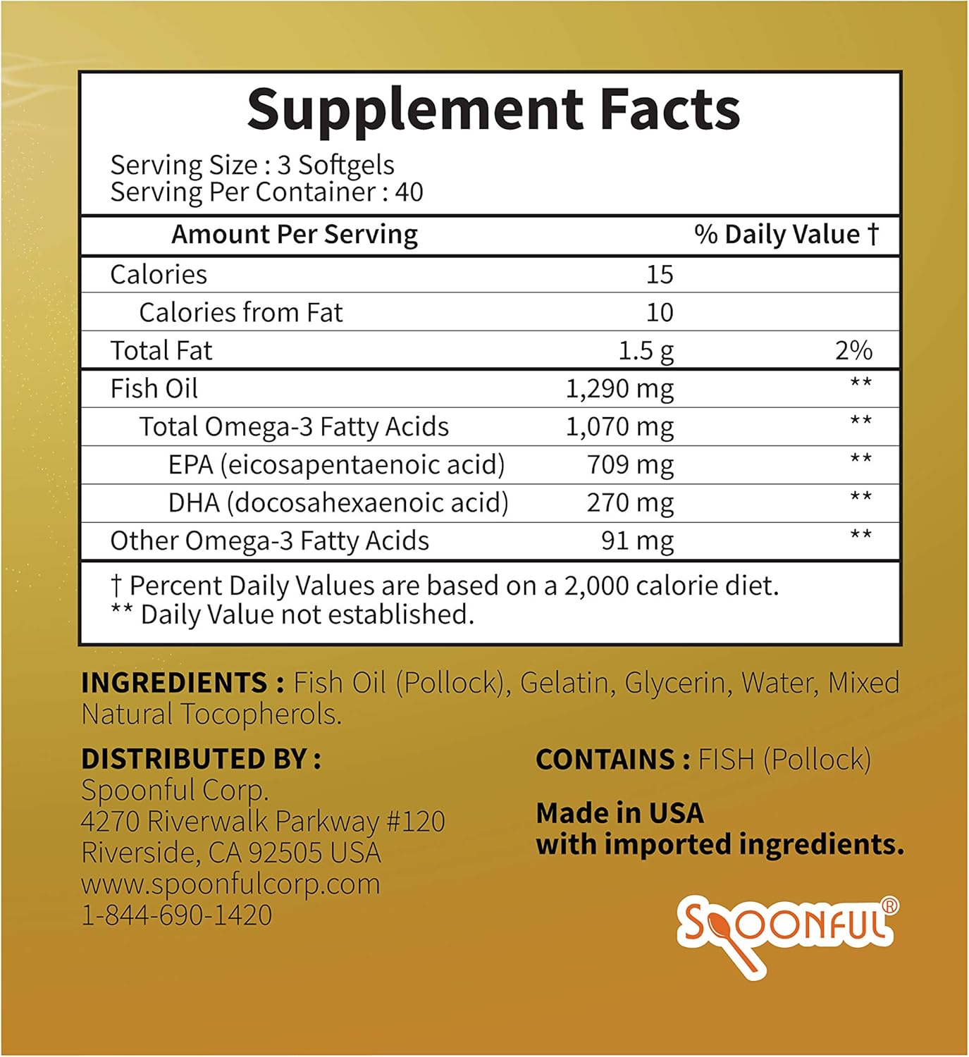 Spoonful Mini Omega 3 Fish Oil, 1290 mg 120 Softgels Burpless Pearls, Small Size Easy to Swallow Fish Pill Capsules for Women and Seniors, Made in USA [2 PK]