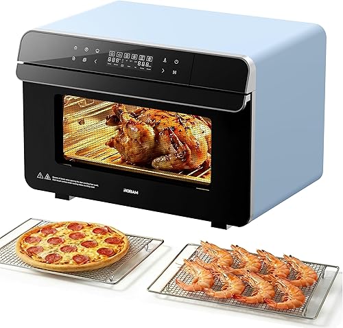 ROBAM Horno combinado de vapor tostador, freidora de aire de encimera, horno 20 en 1 con convección y parrilla, interior de acero inoxidable, puerta