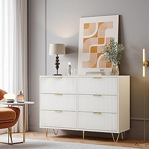 Cómoda blanca con 6 cajones, aparador para salón, moderno, para dormitorio, salón, estudio, pasillo