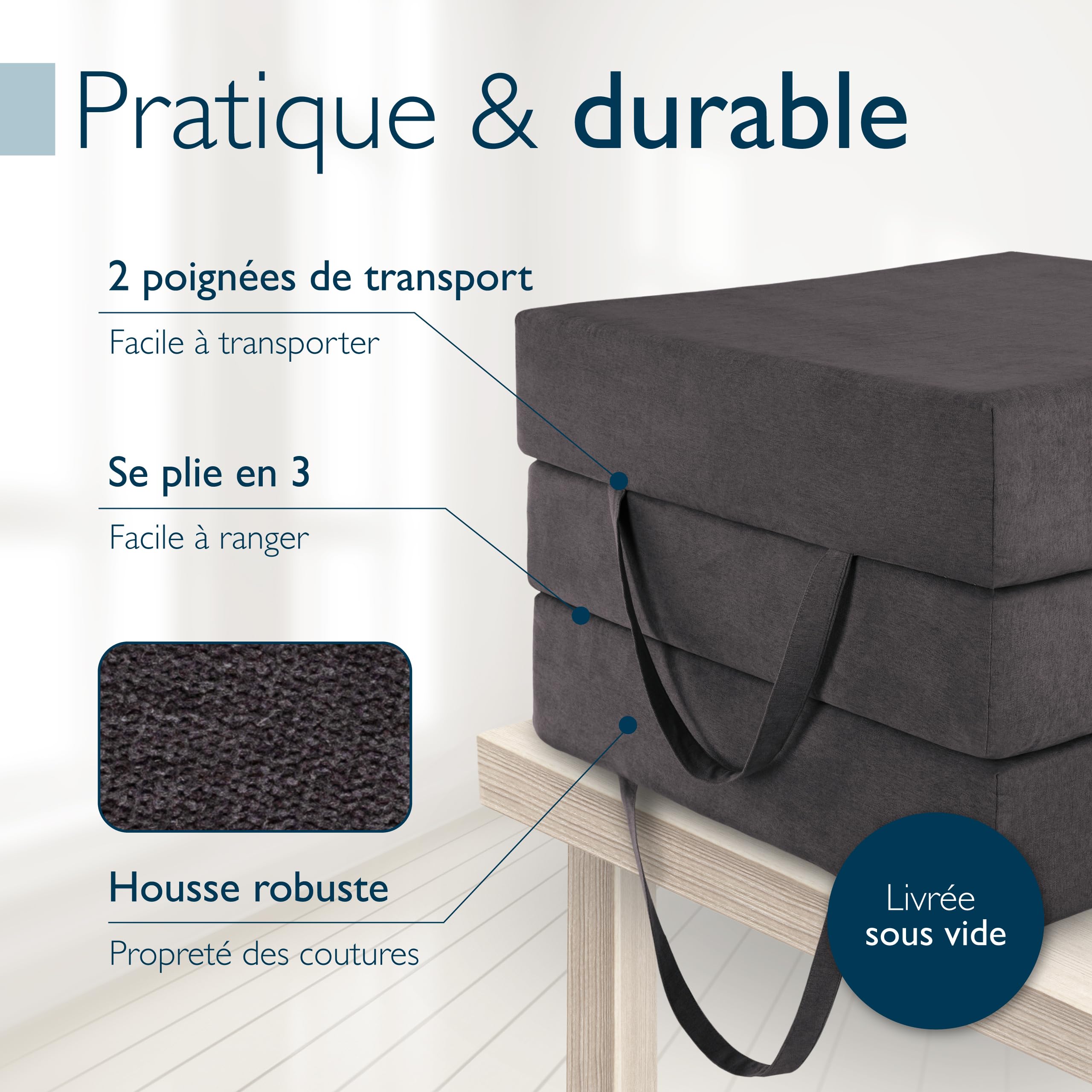 Beautissu Matelas Pliable avec Poche Housse Lavable lit d'appoint Mousse