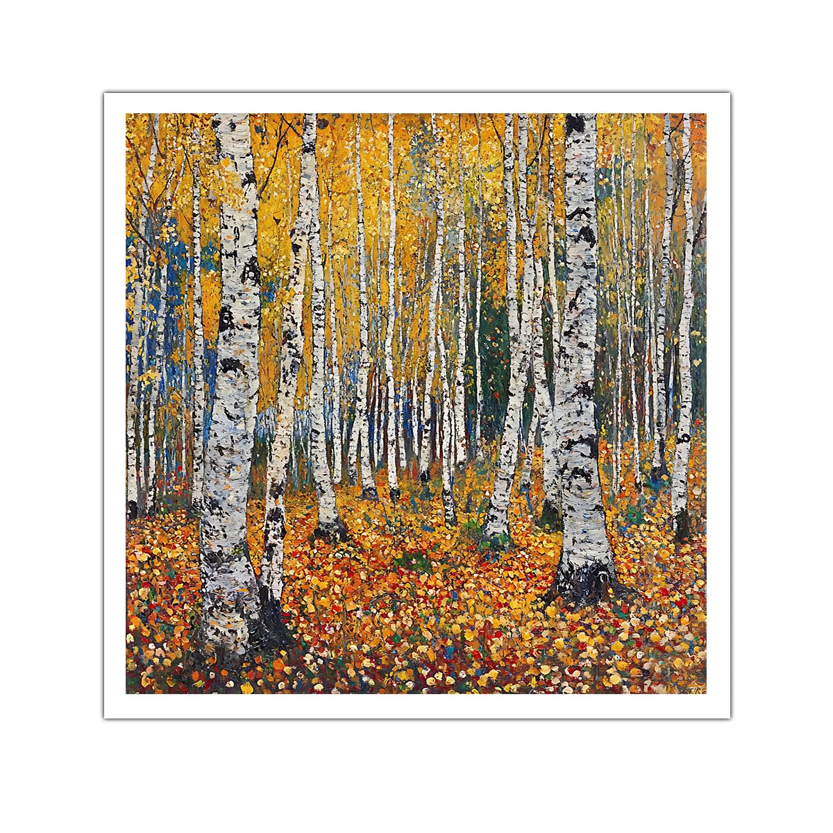 Oshionarte Birch Forest Canvas Wall Art Gustav Klimt Inspirational Art Canvas Printing Autumn Canvas Poster For Home Bathroom Decor 45X45cm Frameless