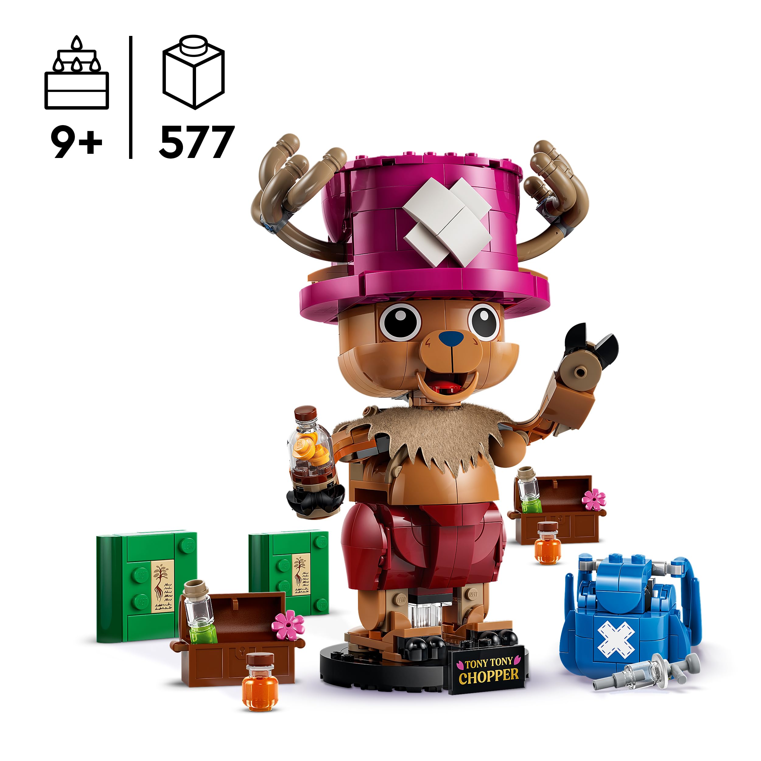 LEGO ONE PIECE Tony Tony Chopper - Sammelfigur mit Zubehör inkl. Rumble Ball - Niedliche DIY Deko für Schreibtisch oder Schlafzimmer - Geschenk für Jungen, Mädchen und Fans ab 9 Jahren - 75643