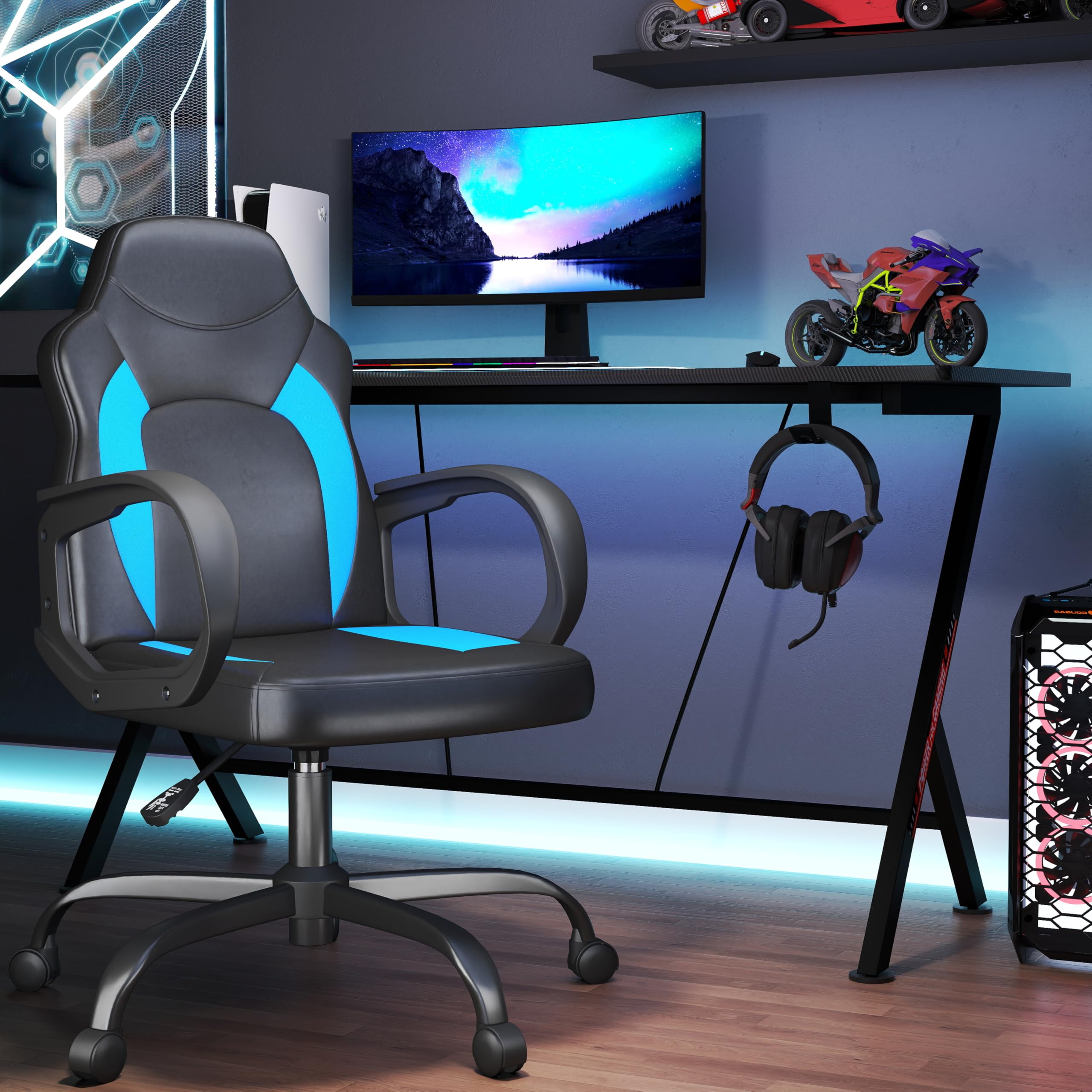 AnyGod Bürostuhl Höhenverstellbar mit Ergonomischer Rückenlehne, Drehstuhl aus Kunstleder für Homeoffice und Gaming, 360° Drehfunktion, Belastbar bis 136 kg