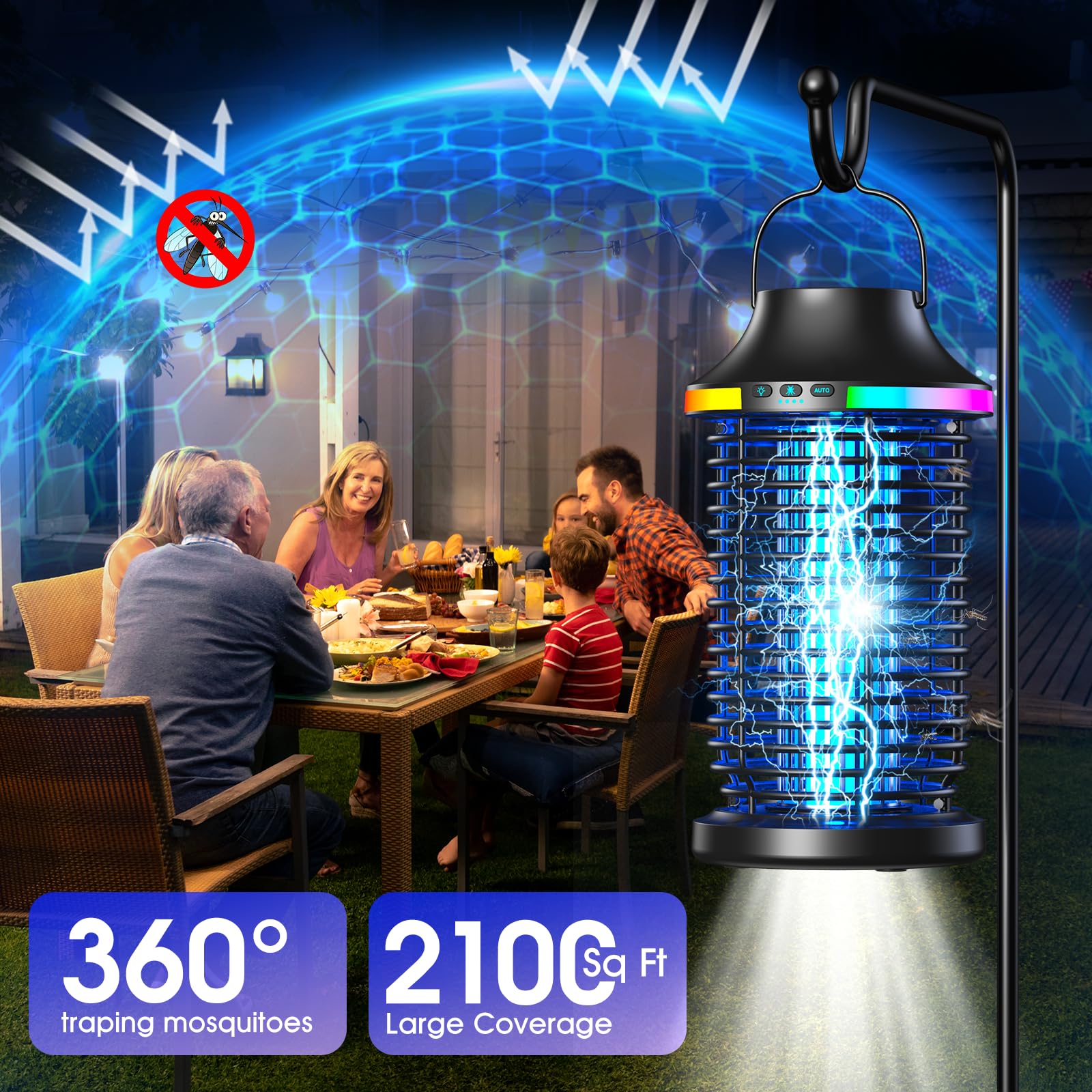 Eliminador de insectos para exteriores, inalámbrico, 2026, 4200 V, eléctrico, 5 en 1, recargable, para exteriores, impermeable, con batería de 5000 mAh, matamoscas portátil para patio, camping