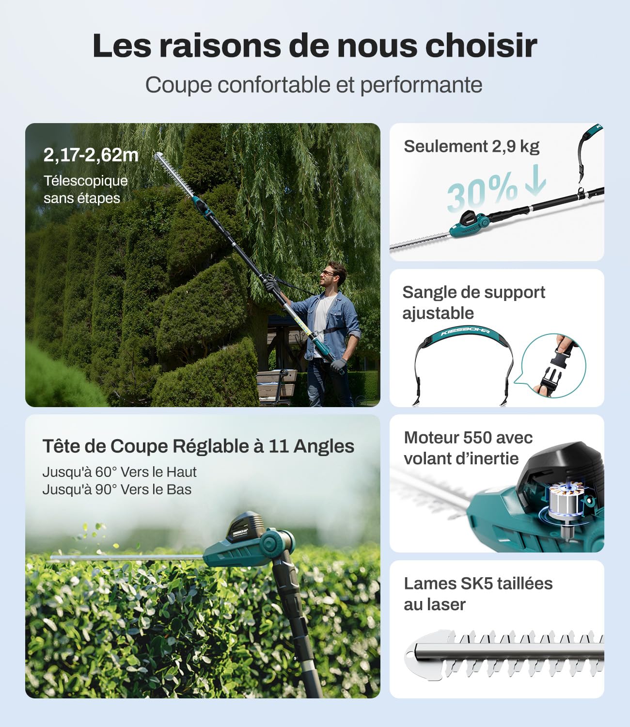 Makita CSL401 Taille Haie Télescopique 18V 41cm 11 Angles 2.62m