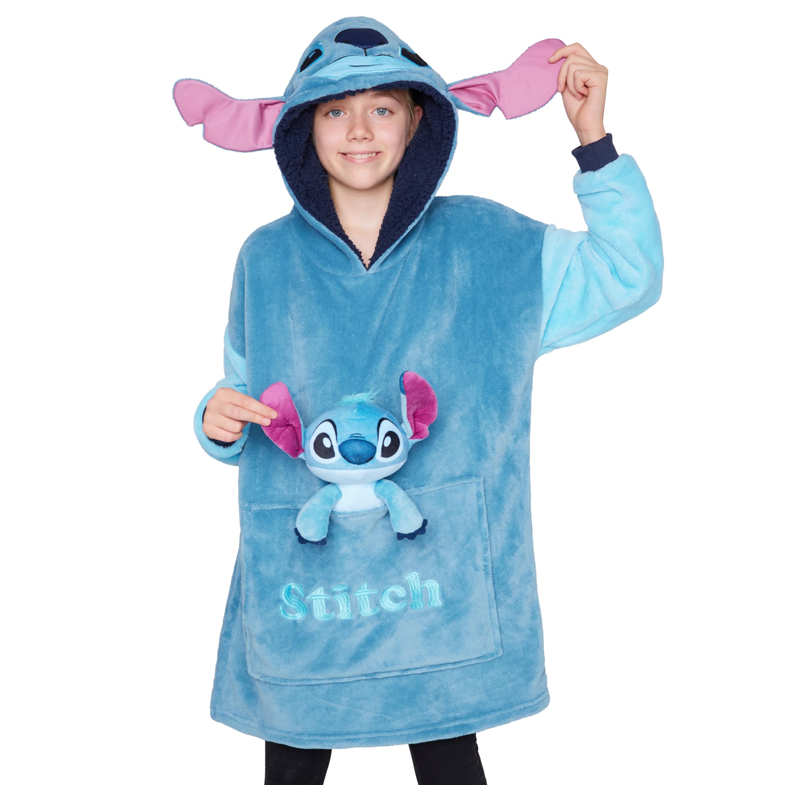 Disney Sudadera Oversize Polar con Peluche de Stitch Angel, Cosido a la Sudadera, Batamanta con Capucha para Niña