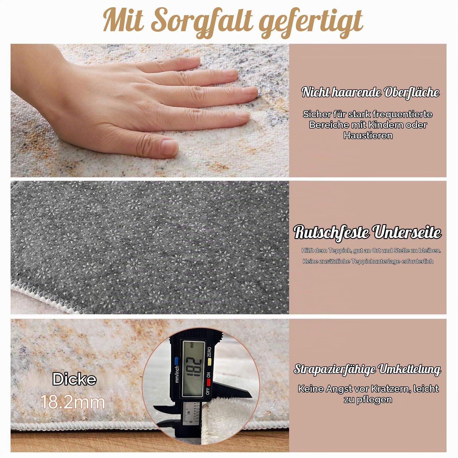 Teppich Wohnzimmer Schlafzimmer KurzFlor Modern Teppiche Groß Weich rutschfest Abstrakte (Grau/Beige/Gold/Multi, 160 x 200 cm)