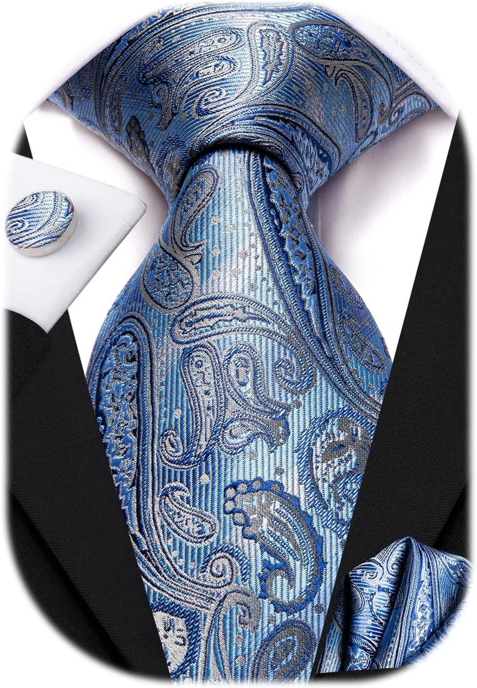 Hi-Tie Men Ties Sets Silk Stripe Paisley Necktie Pocket Square Cufflinks for Business Wedding