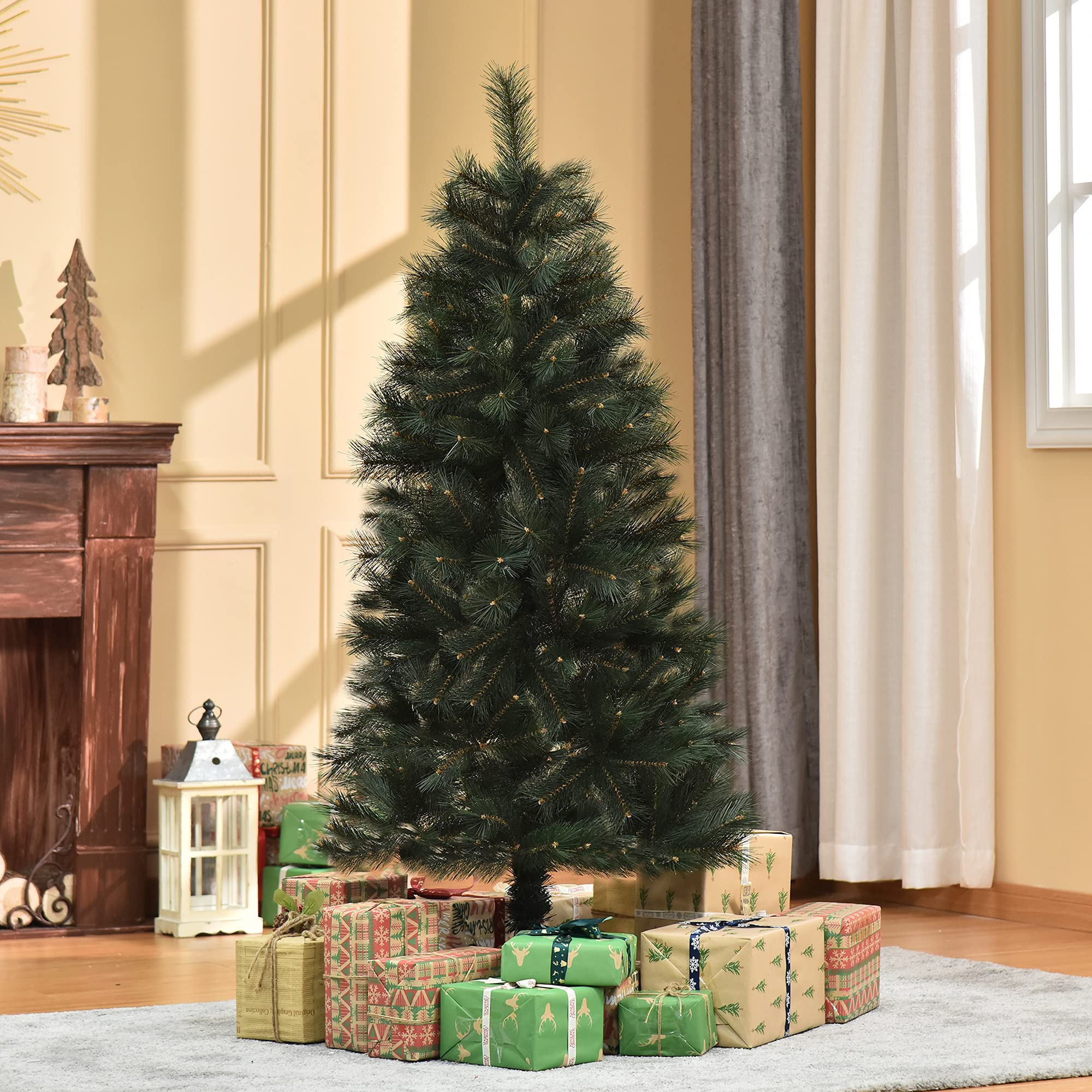 HOMCOM Árbol de Navidad 150 cm Artificial 219 Agujas PVC Ignífugo Verde