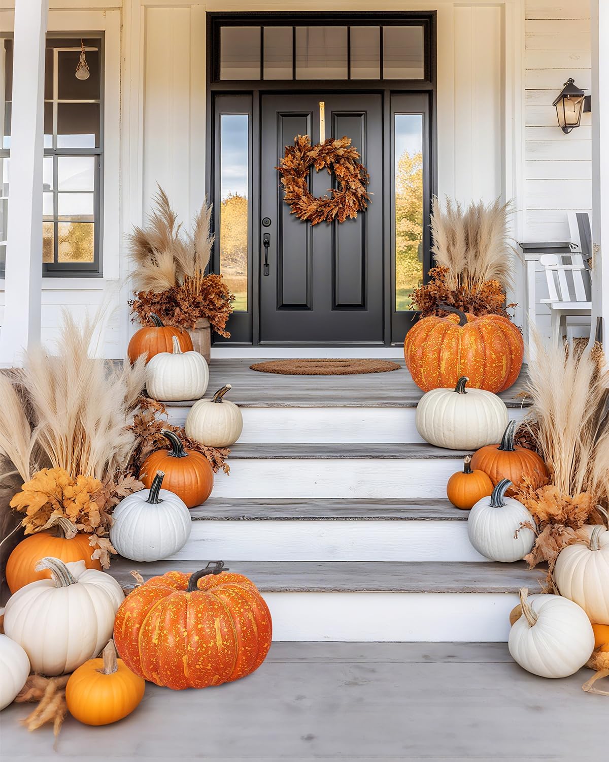 DuHouse Large Artificial Pumpkin – 9.0"x7.6" Rustic Orange Foam Pumpkin for Fall Decor, Halloween, Thanksgiving, Harvest Table Centerpiece, Fake Pumpkin for Indoor Outdoor Display