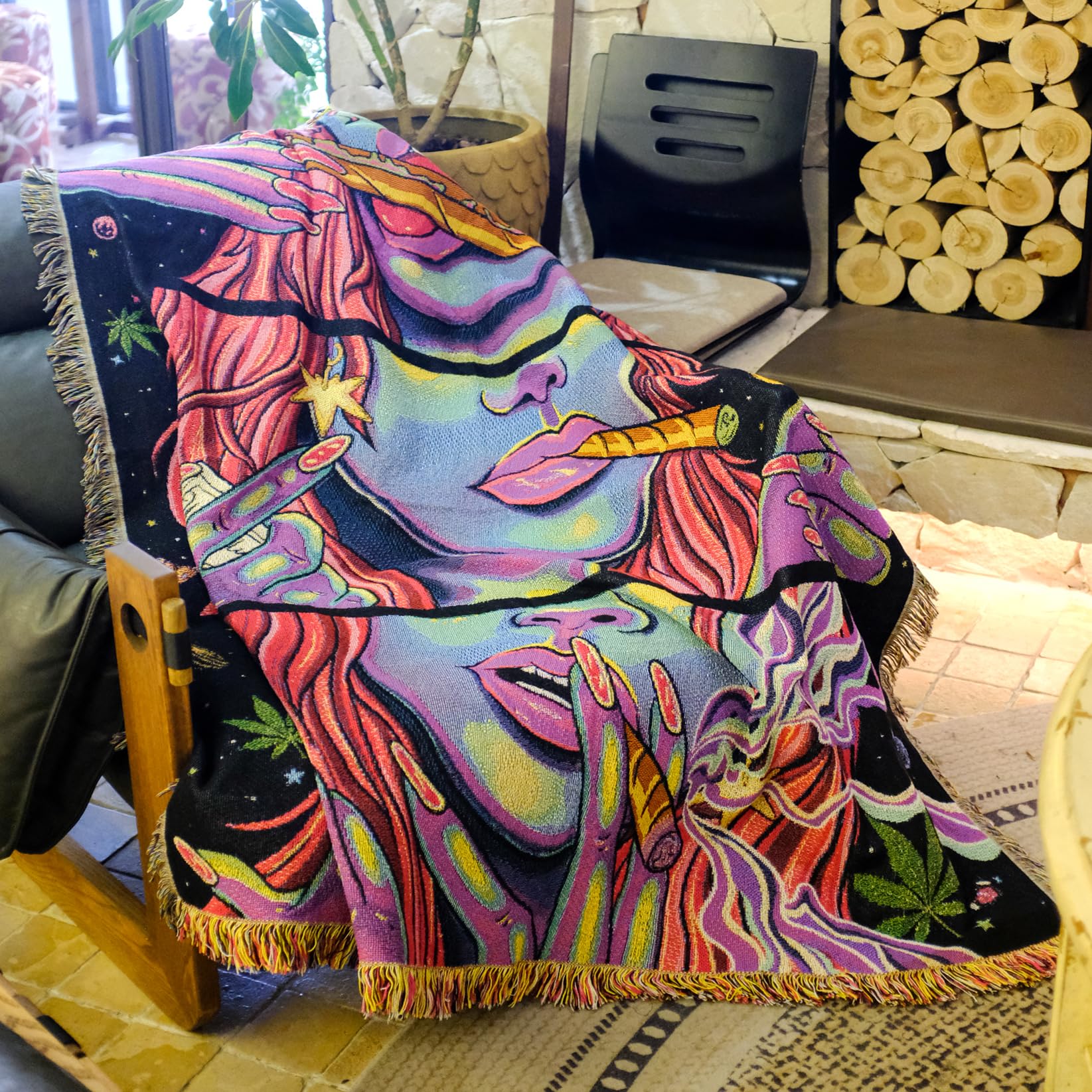 Trippy Room Decor gewebte Überwurfdecke für Couch, Bett, Lounge, Stuhl, Hippie, Trippy, Boho-Überwurf, Decke, Hippie, Hippie, Wandteppich, gewebte Überwürfe, Decken, Rauchen, Unkraut, Zubehör