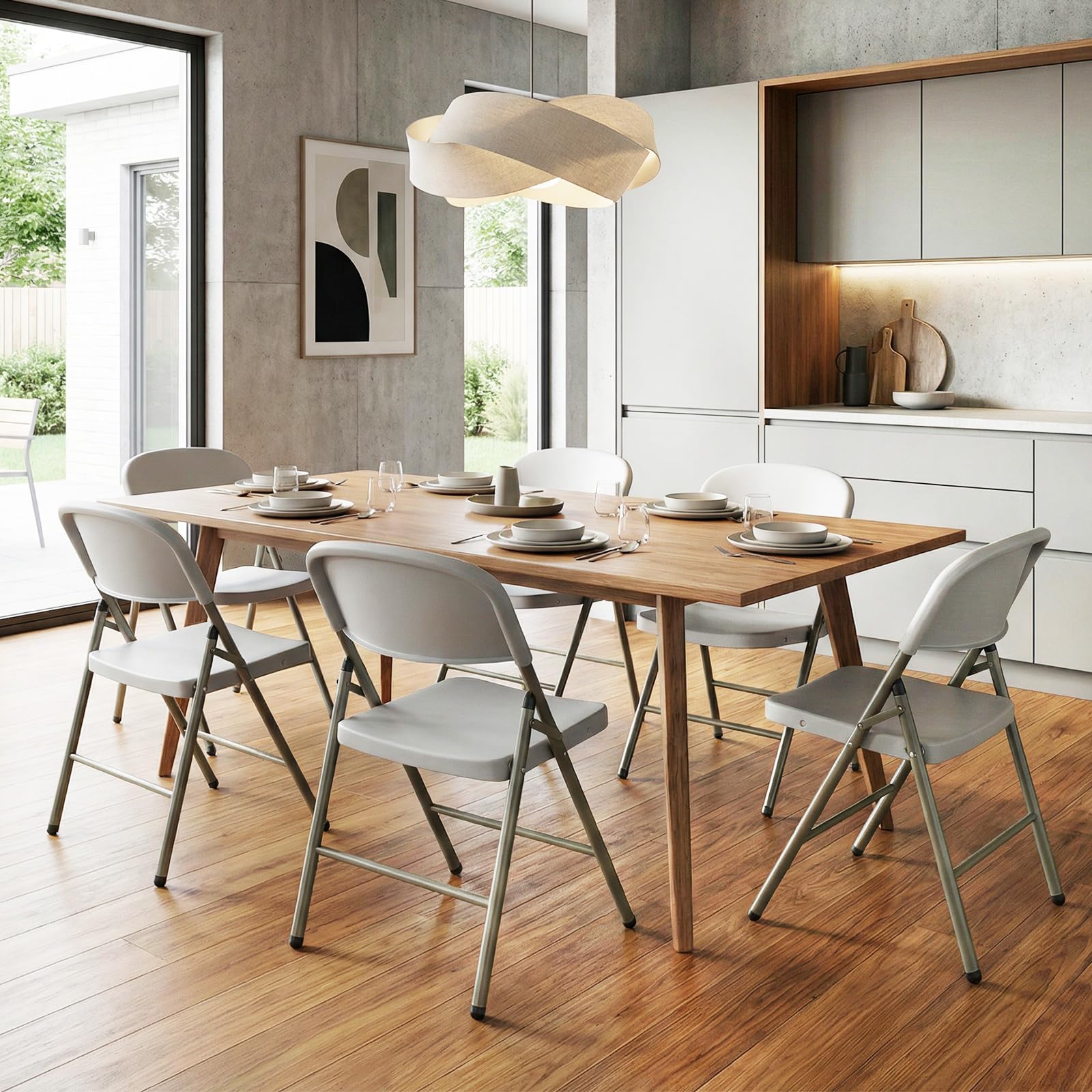 COSTWAY Chaises Pliantes Interieures en Plastique Lot de 6, Cadre Métal Robuste, Chaises Bureau Confortable pour Salle à Manger, Réception, Extérieur, Charge 150 KG (Blanc)