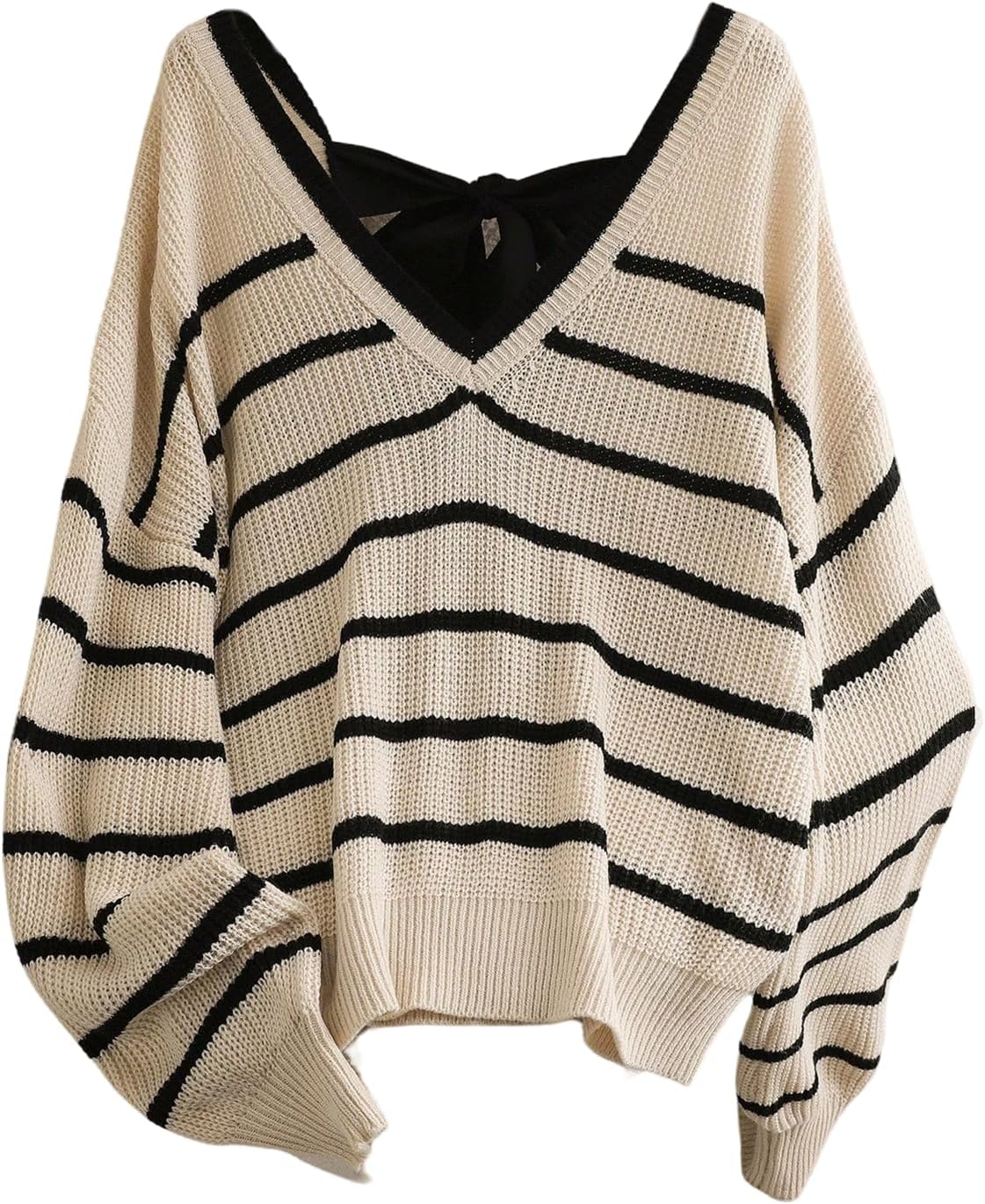 SOLY HUX Women's Plus Size Bow Sweater, Striped Sweater with Bows Back, Off The Shoulder Knit Tops Fall Clothes - Image 4