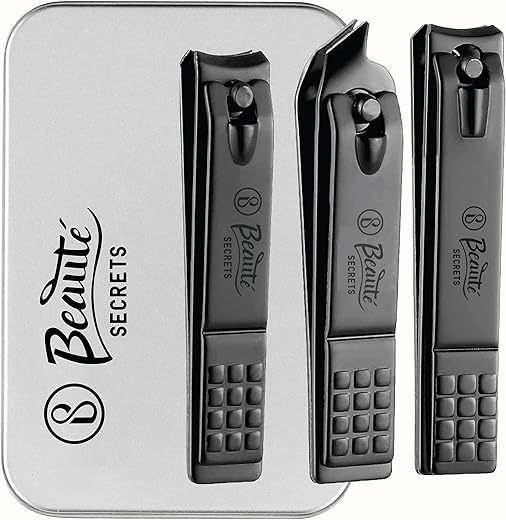 Beauté Secrets Nail Clippers, Sharp Sturdy Toenail Clippers for Adult Men Women 3 pcs Thick Nail Cutter Professional Fingernail Clipper Trimmer Set