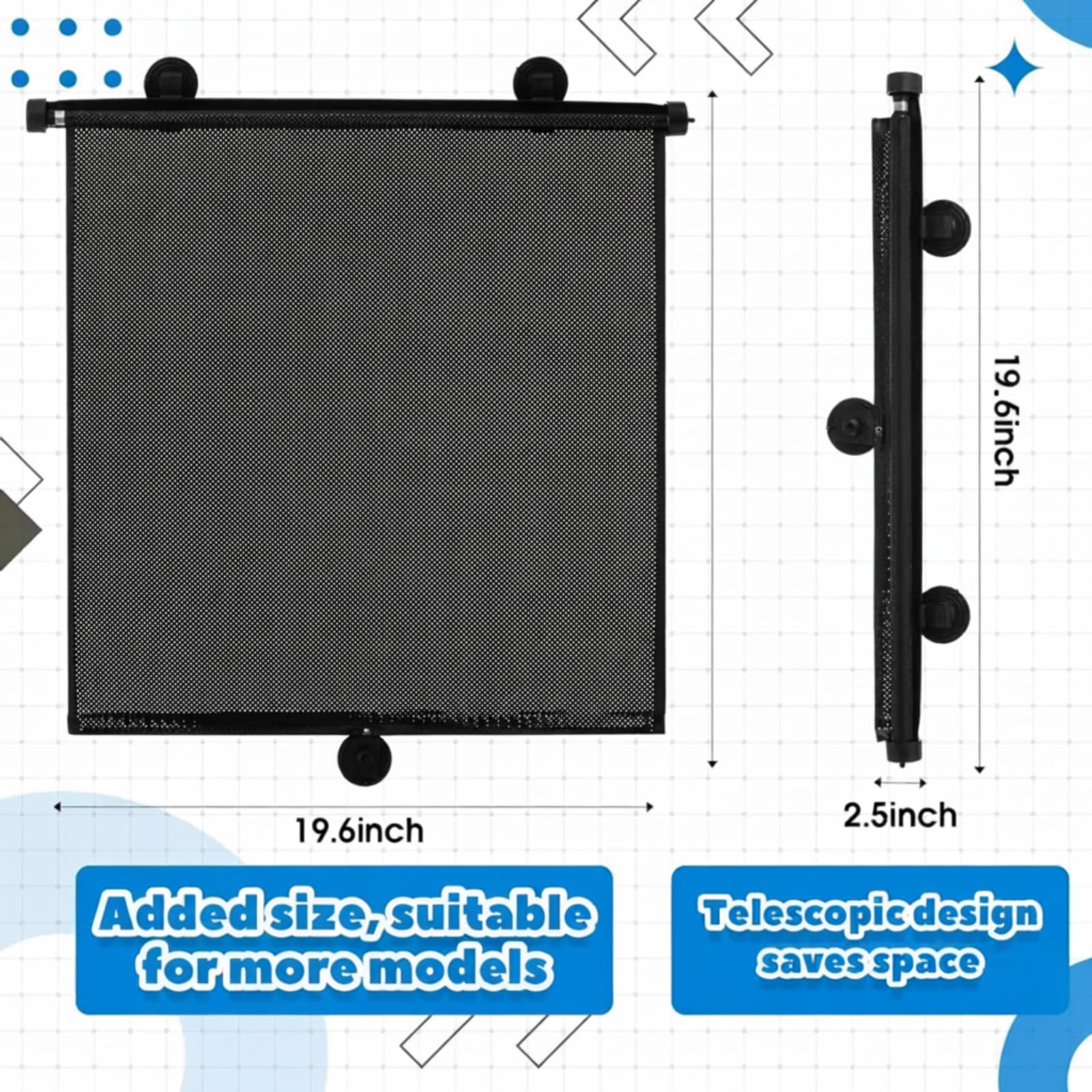 Ohleats 2 PCS Car Side Window Sun Shade, 19.7"×19.7" Retractable Roller Auto