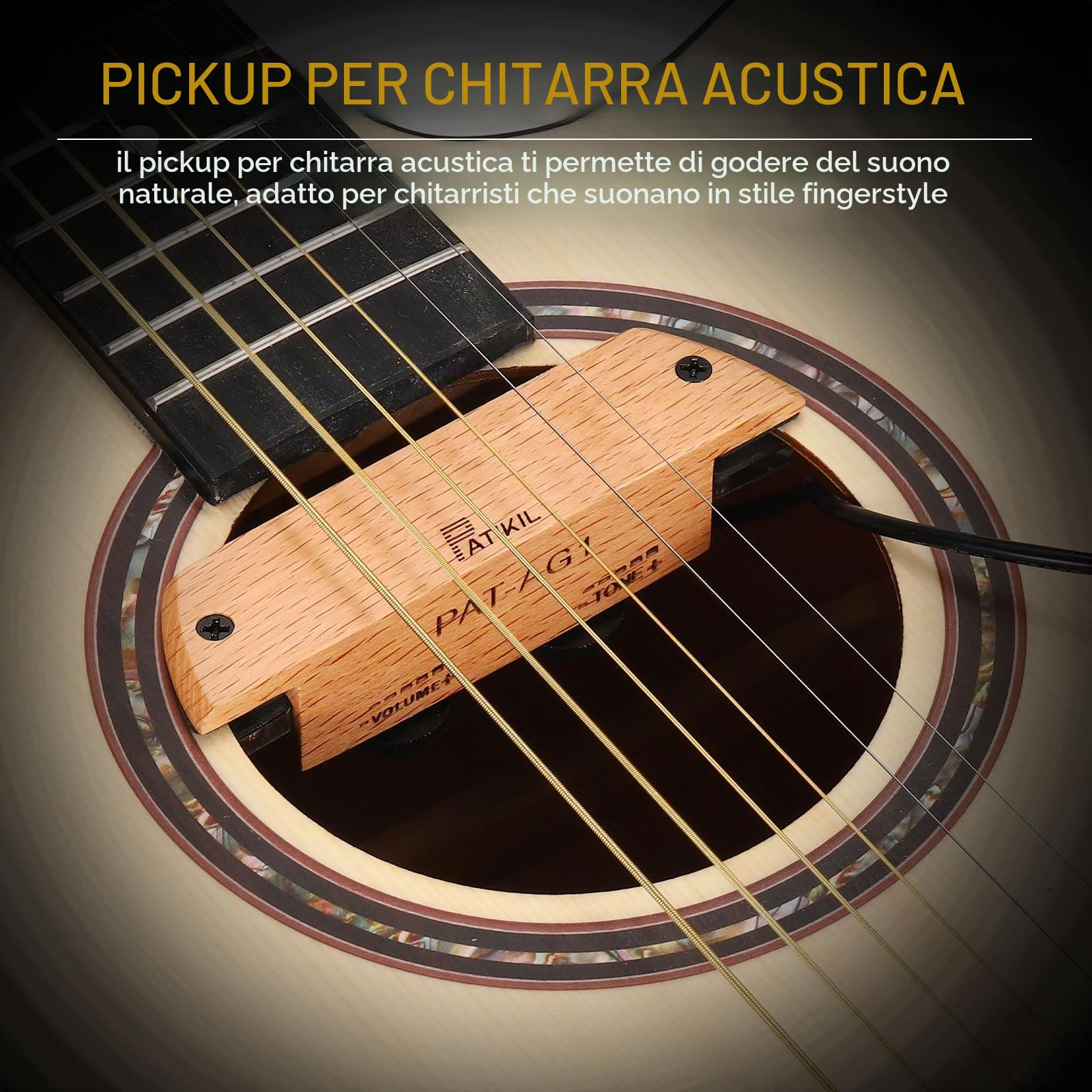 PATIKIL Pickup Per Chitarra Acustica, Pickup Passivo In Mogano Per Foro Di Risuonanza Con Controllo, Adatto A Fori Di Risuonanza Da 3 11/16" A 4 1/8" (94-105mm) Di Diametro